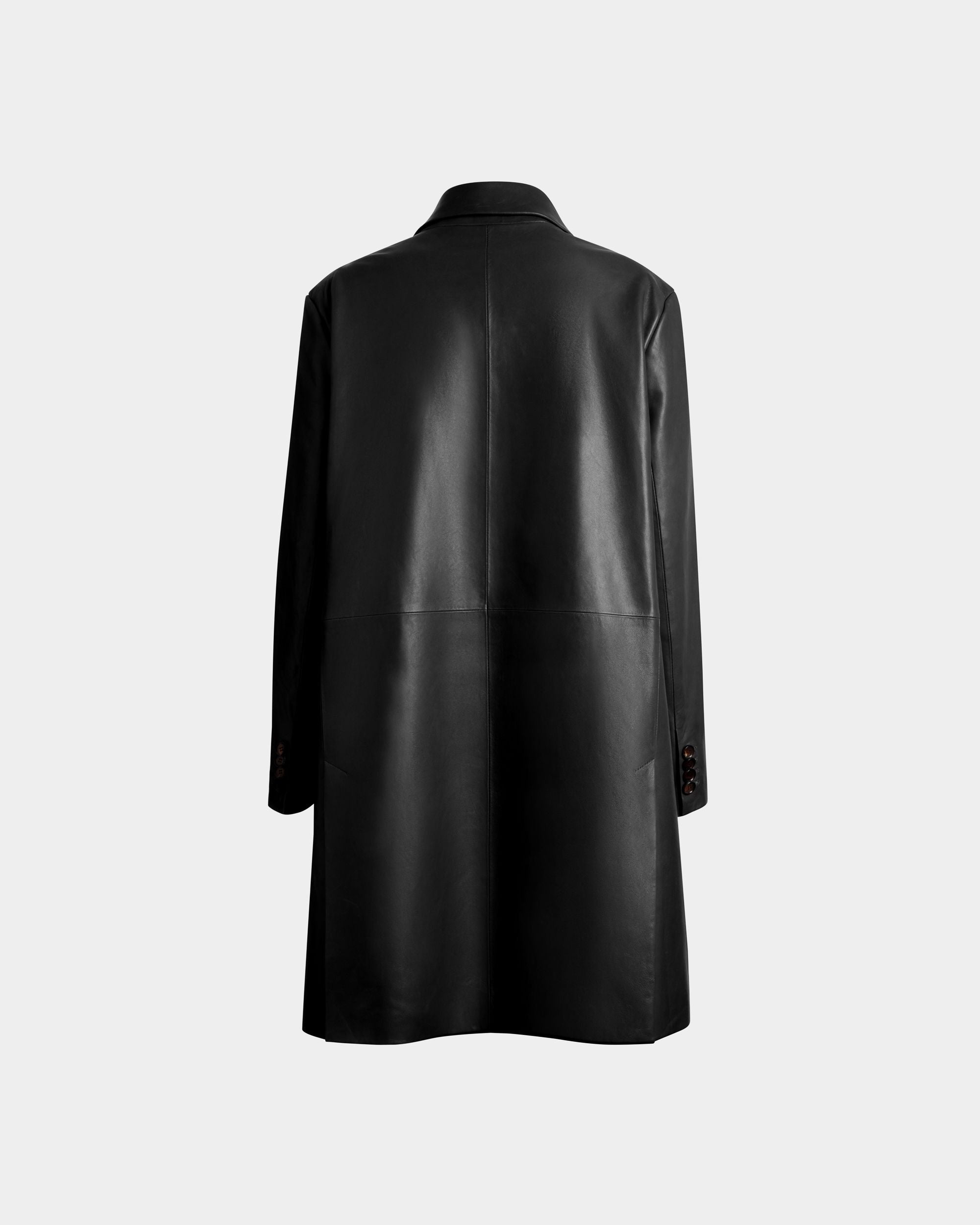 Bally Global - Single-Breasted Midi Coat In Black Leather - Black