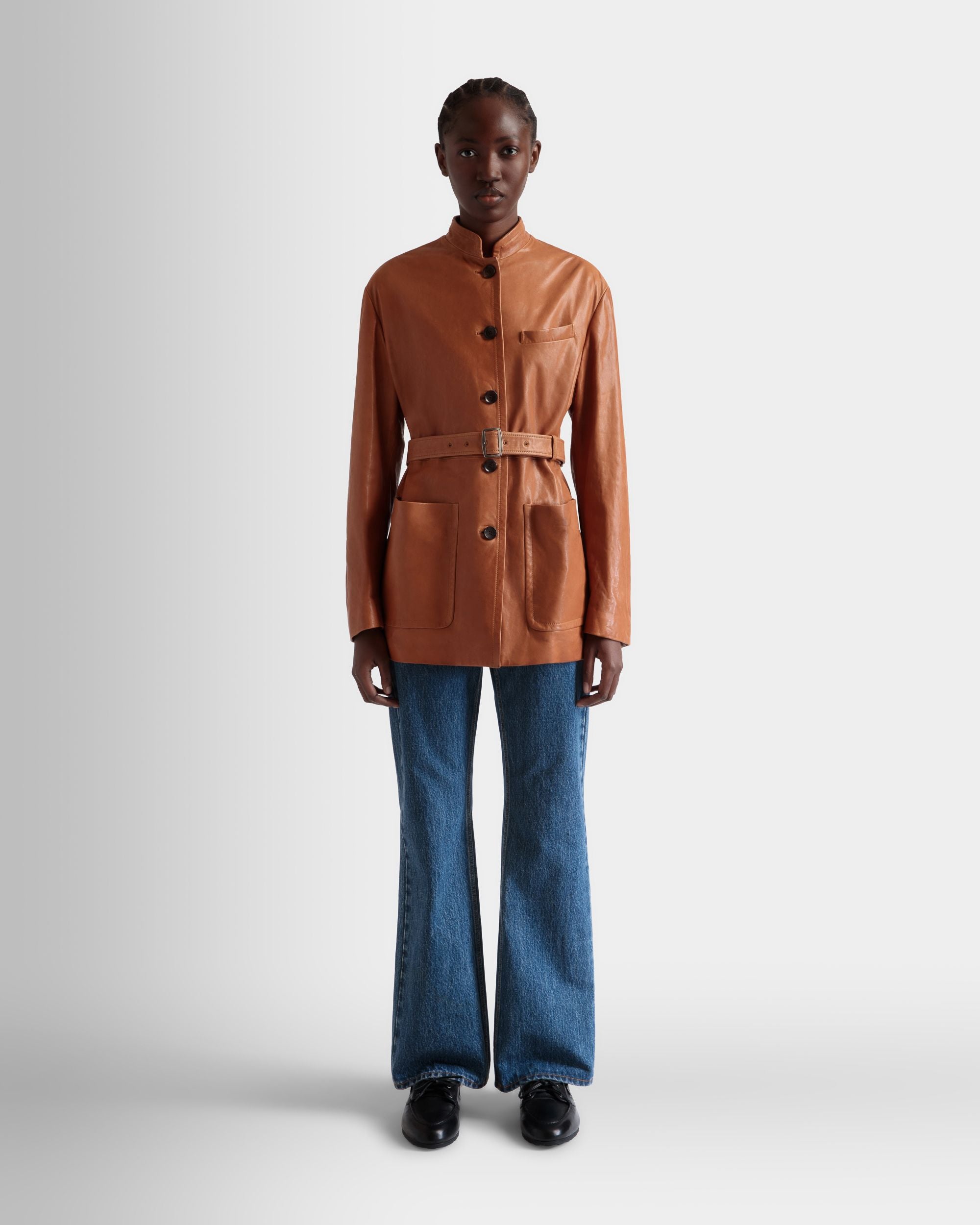 Bally Global - Belted Jacket in Brown Leather - Brown