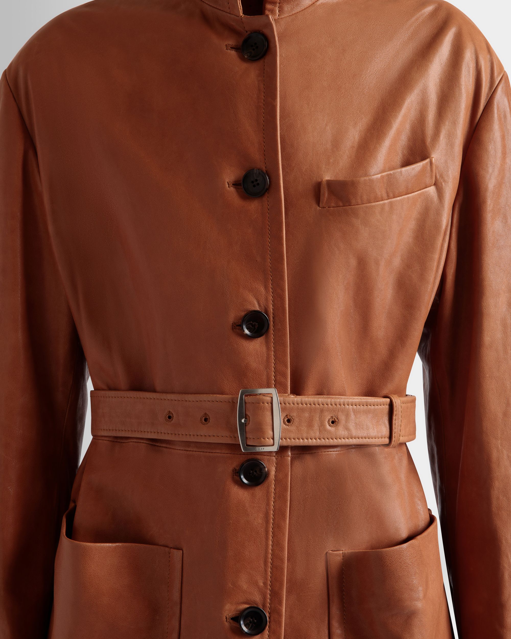 Bally Global - Belted Jacket in Brown Leather - Brown