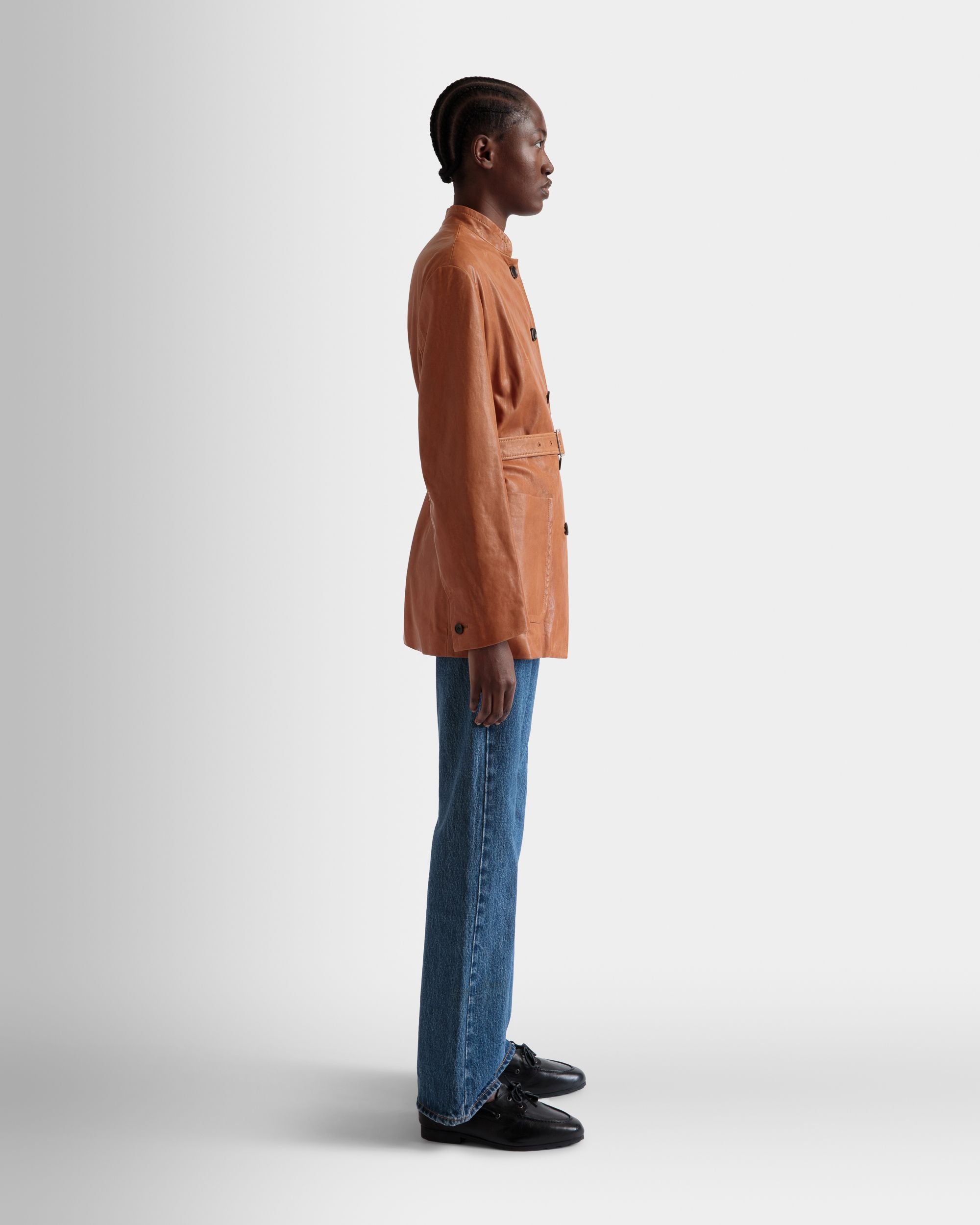 Bally Global - Belted Jacket in Brown Leather - Brown