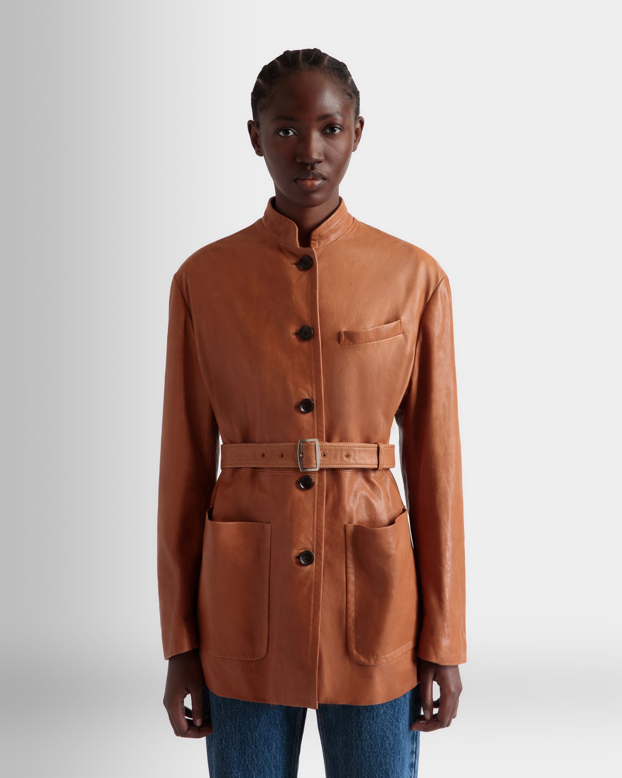 Bally Global - Belted Jacket in Brown Leather - Brown