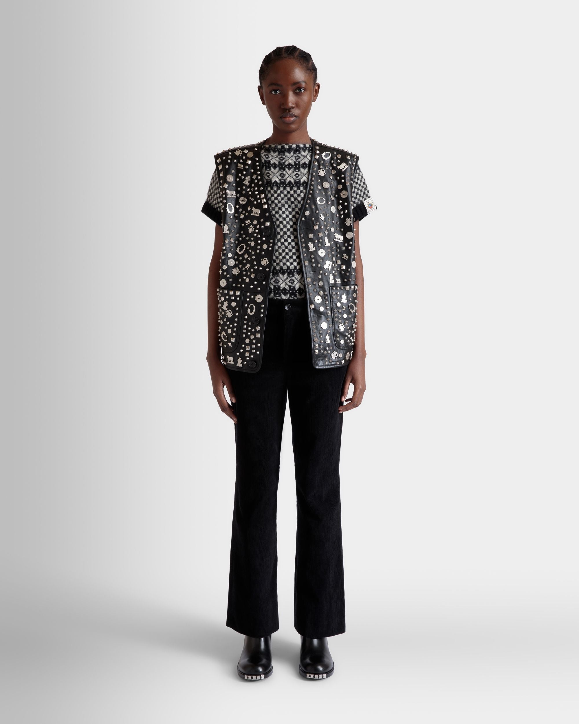 Bally Global - Vest In Black Leather with Studs - Black