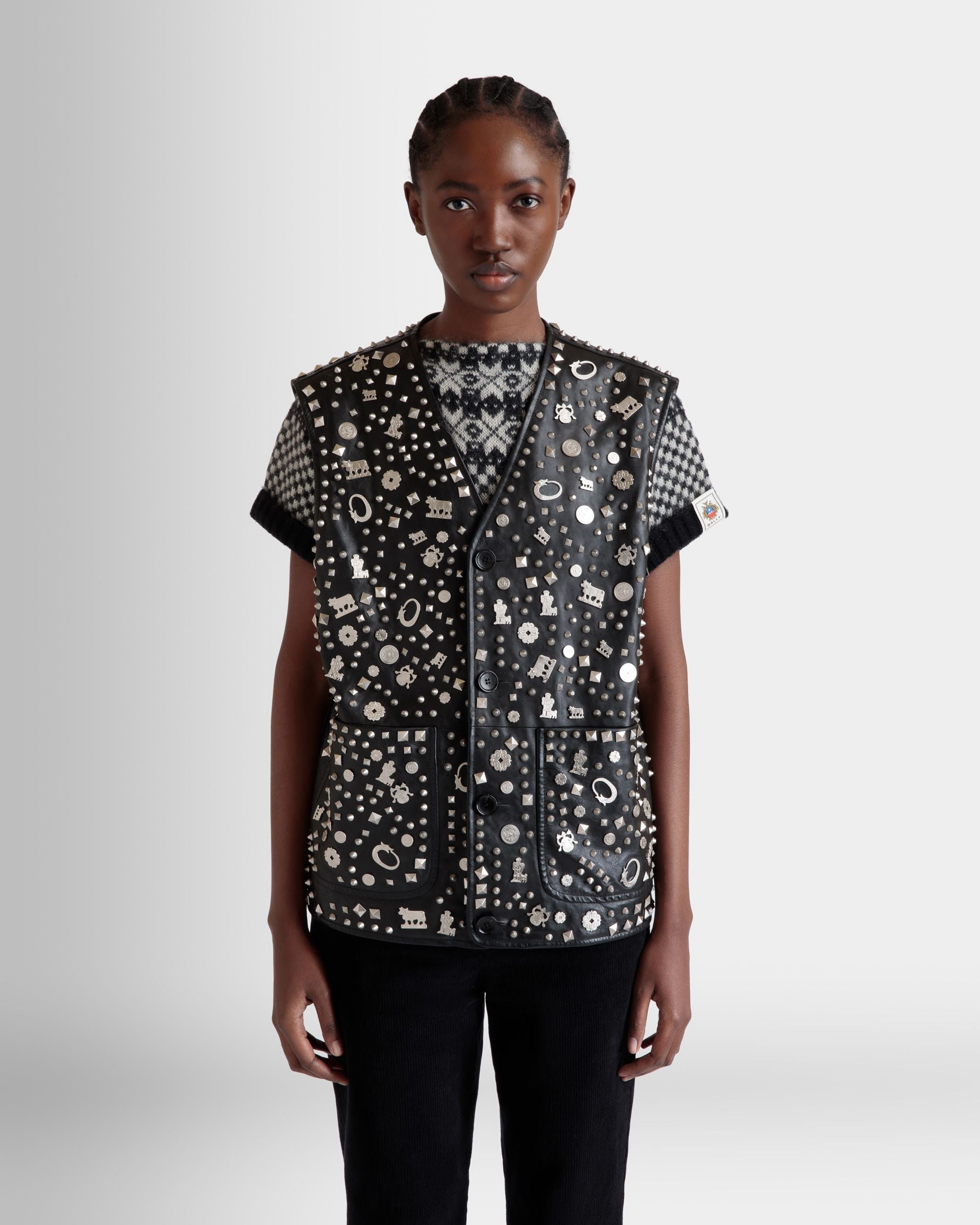 Bally Global - Vest In Black Leather with Studs - Black