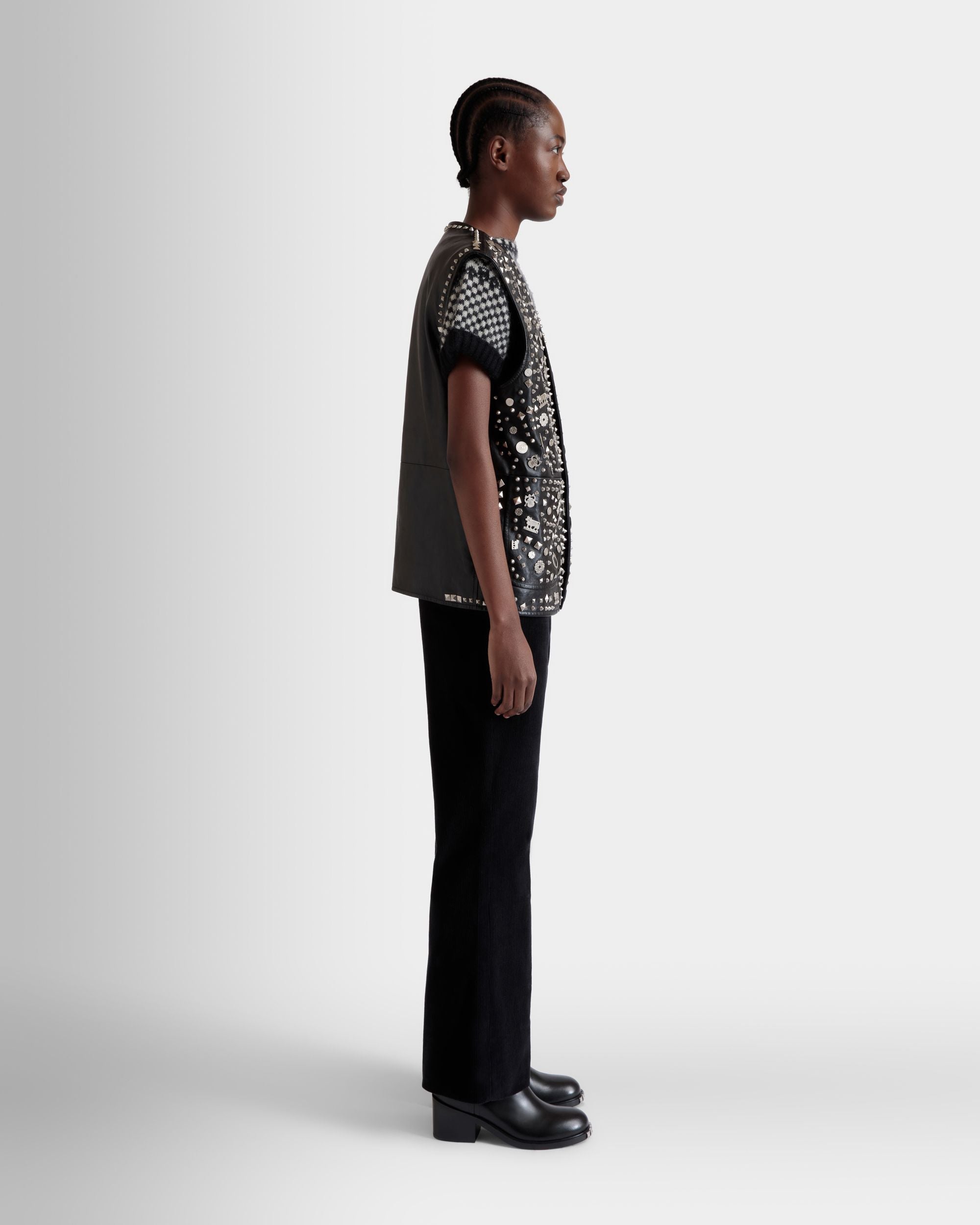Bally Global - Vest In Black Leather with Studs - Black
