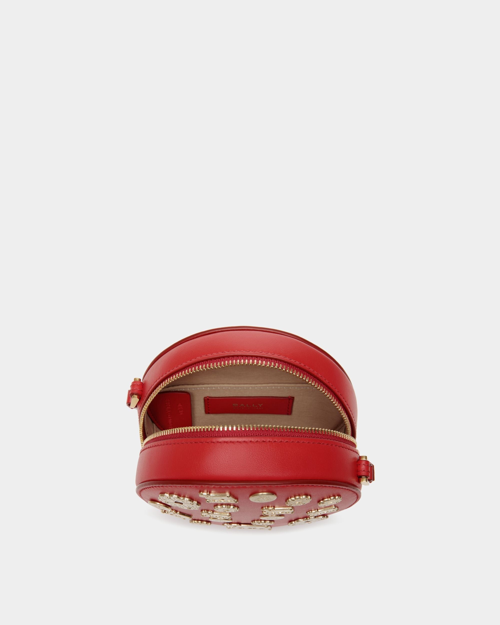 Bally Global - Mini Sac Rond Swissness Avec Clous En Cuir Candy Red - Rouge