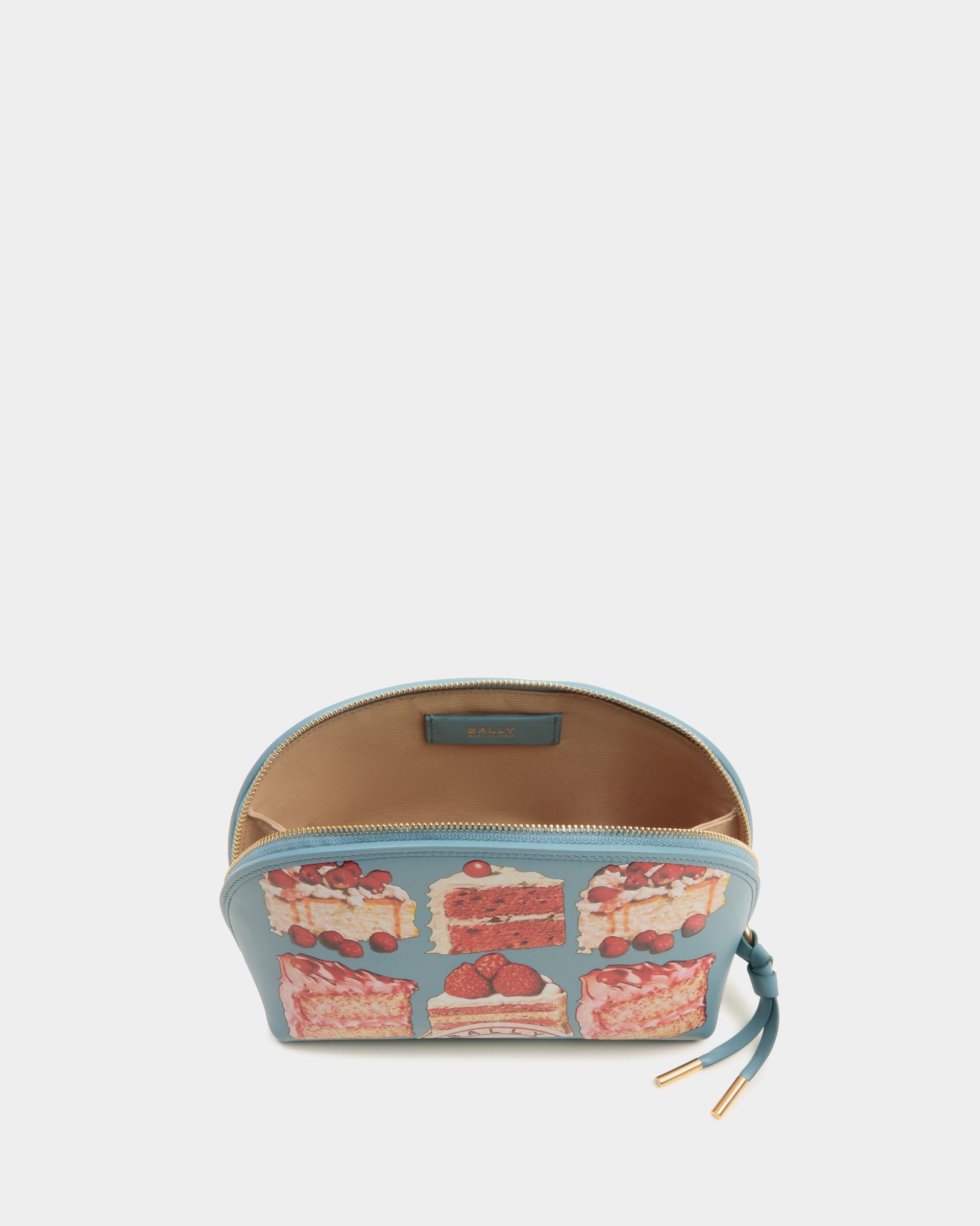 Bally Global - Pouch in Medium Blue Leather With a Bally Cake Print - Azul