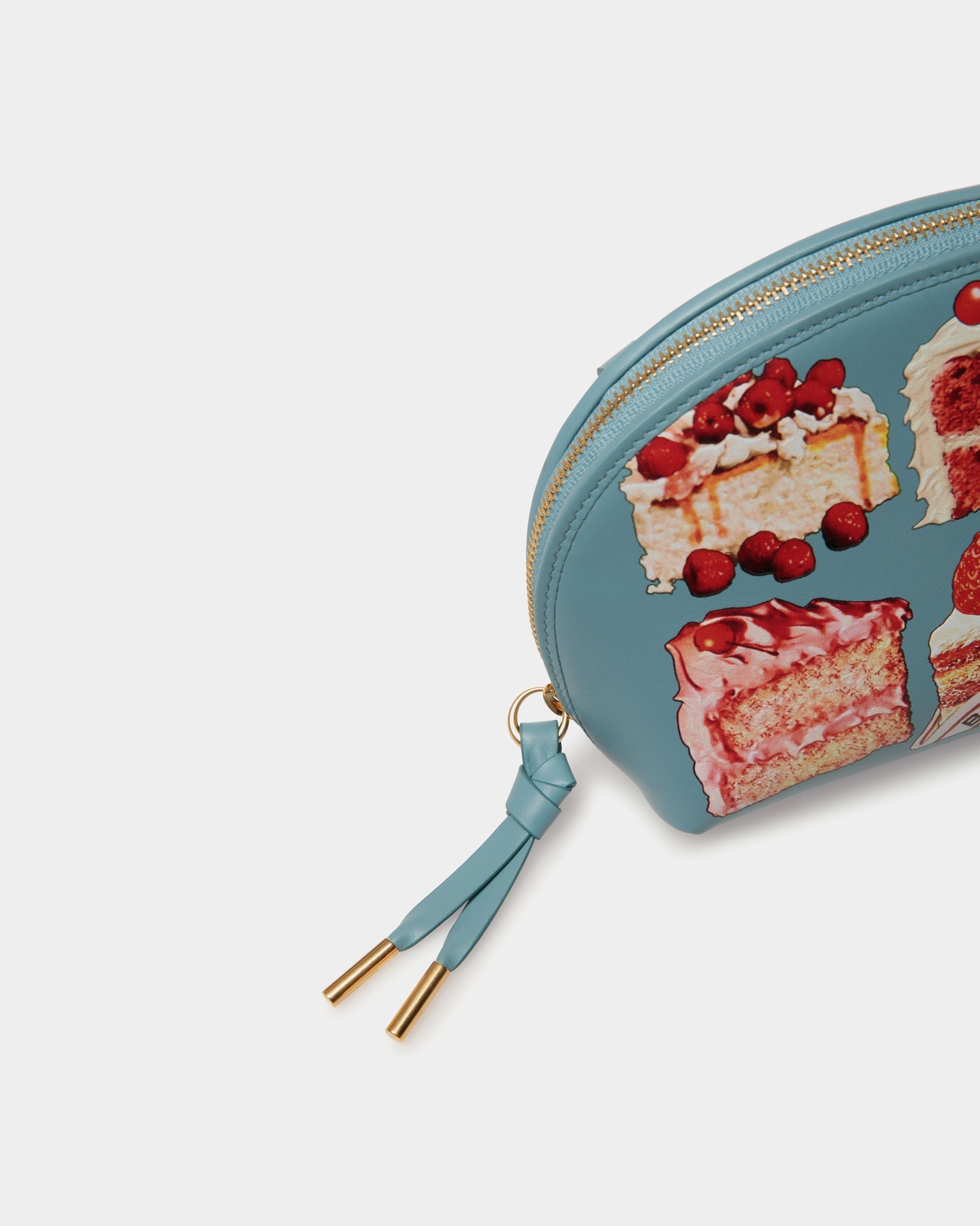 Bally Global - Pouch in Medium Blue Leather With a Bally Cake Print - Azul