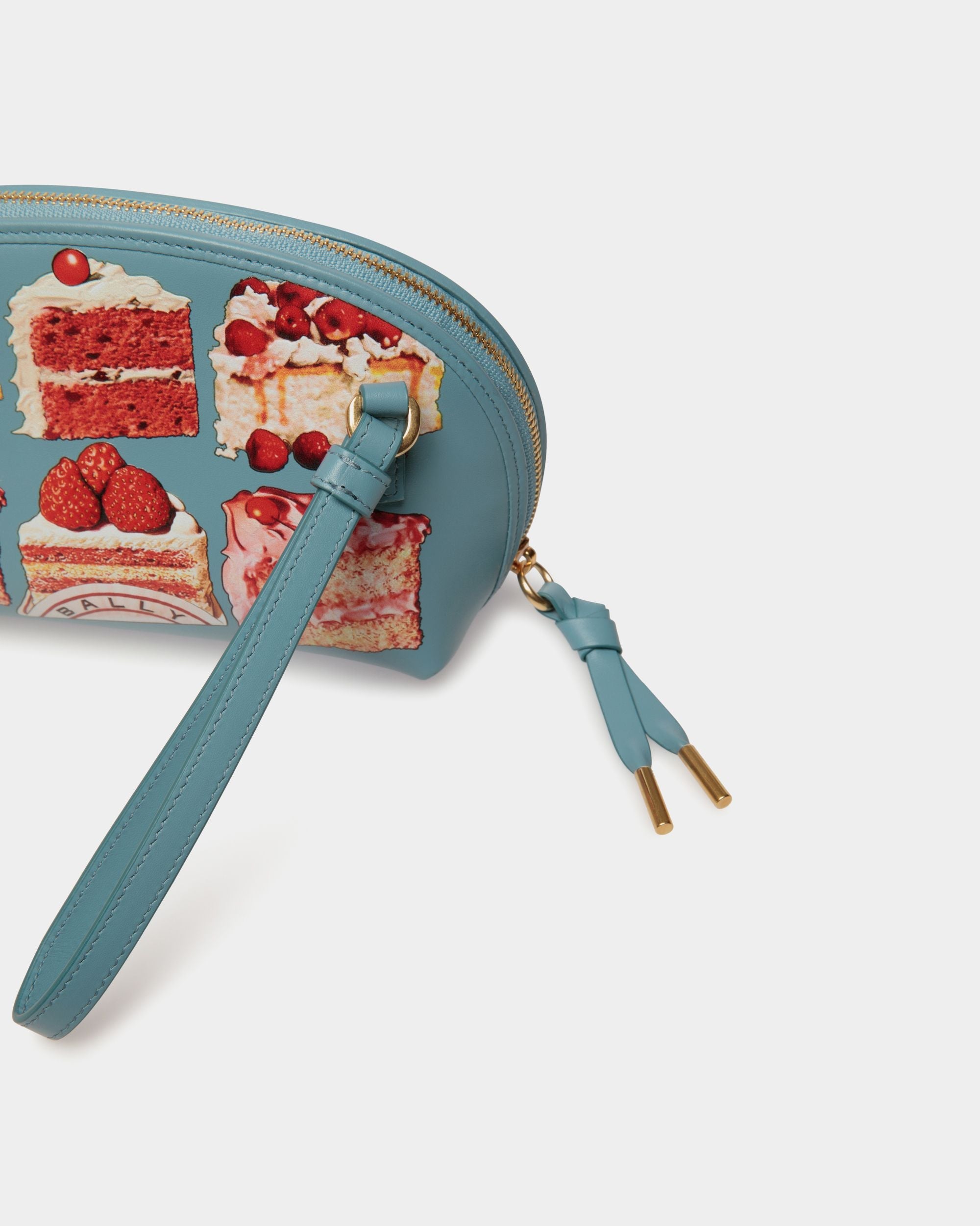 Bally Global - Pouch in Medium Blue Leather With a Bally Cake Print - Azul