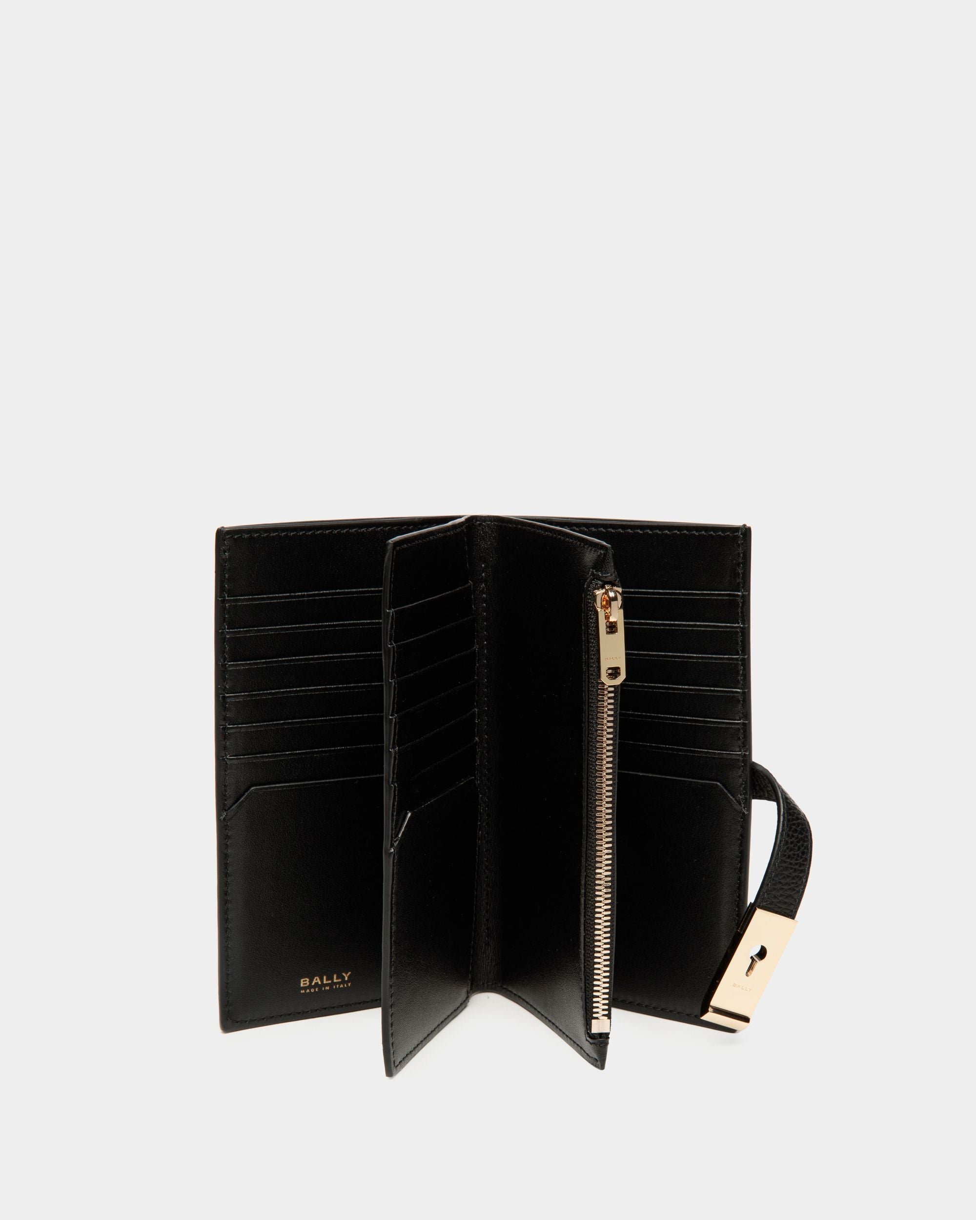 Bally Global - Lock Me Long Wallet In Black Grained Leather - Negro