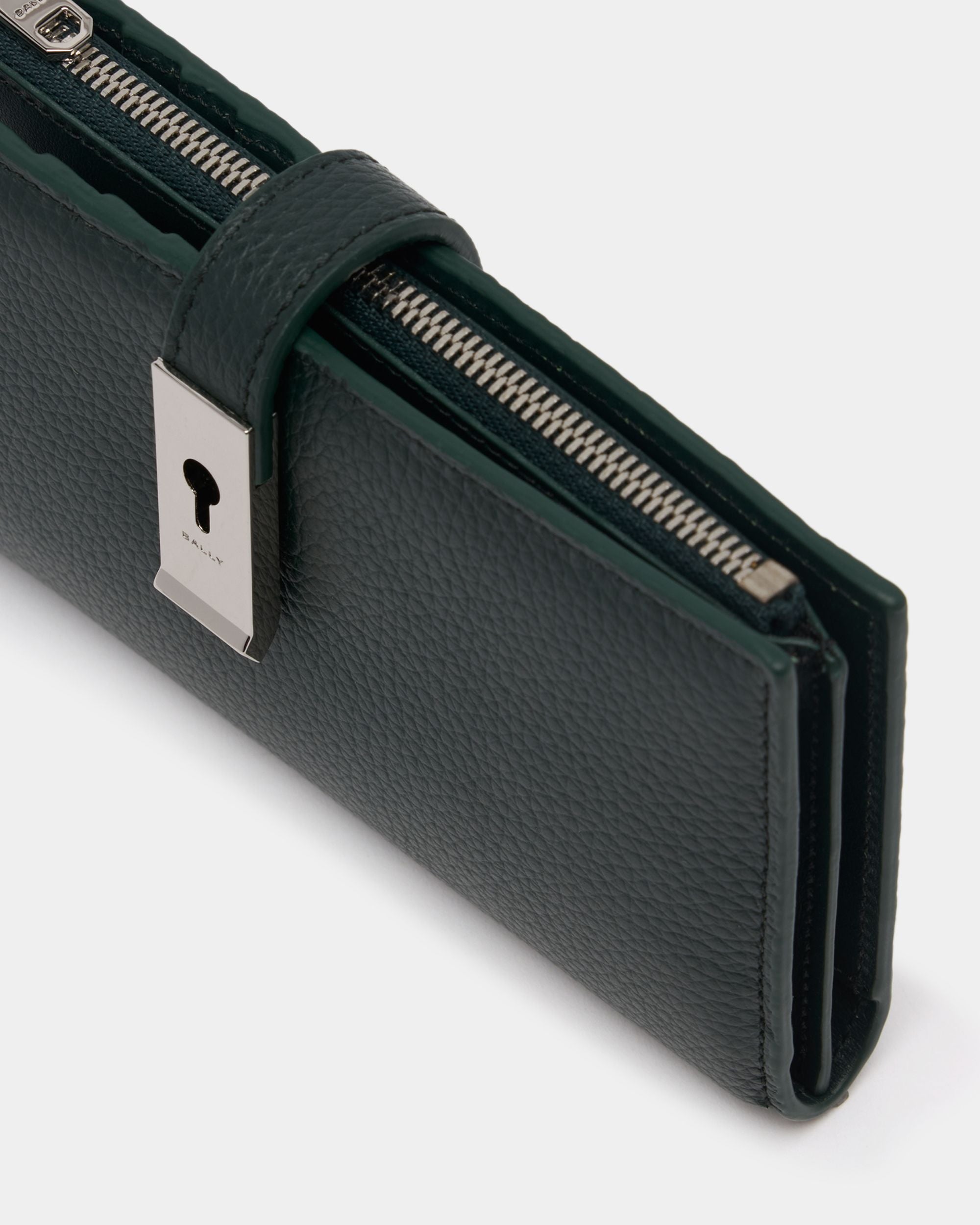 Bally Global - Lock Me Long Wallet in Marble Green Grained Leather - Green