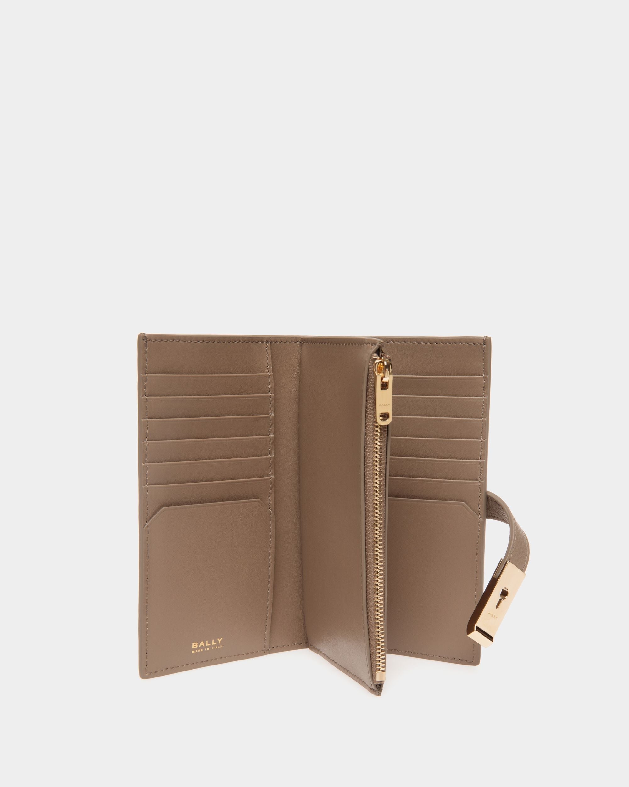 Bally Global - Lock Me Long Wallet in Taupe Grained Leather - Brown