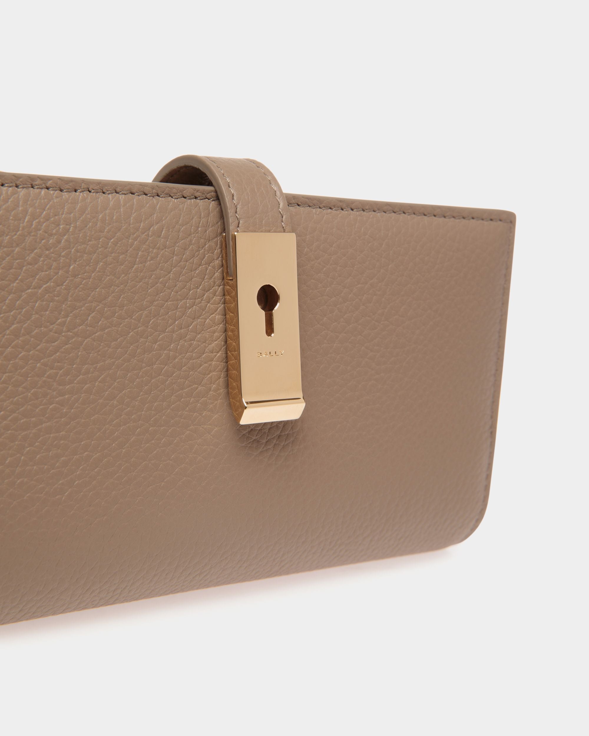Bally Global - Lock Me Long Wallet in Taupe Grained Leather - Brown
