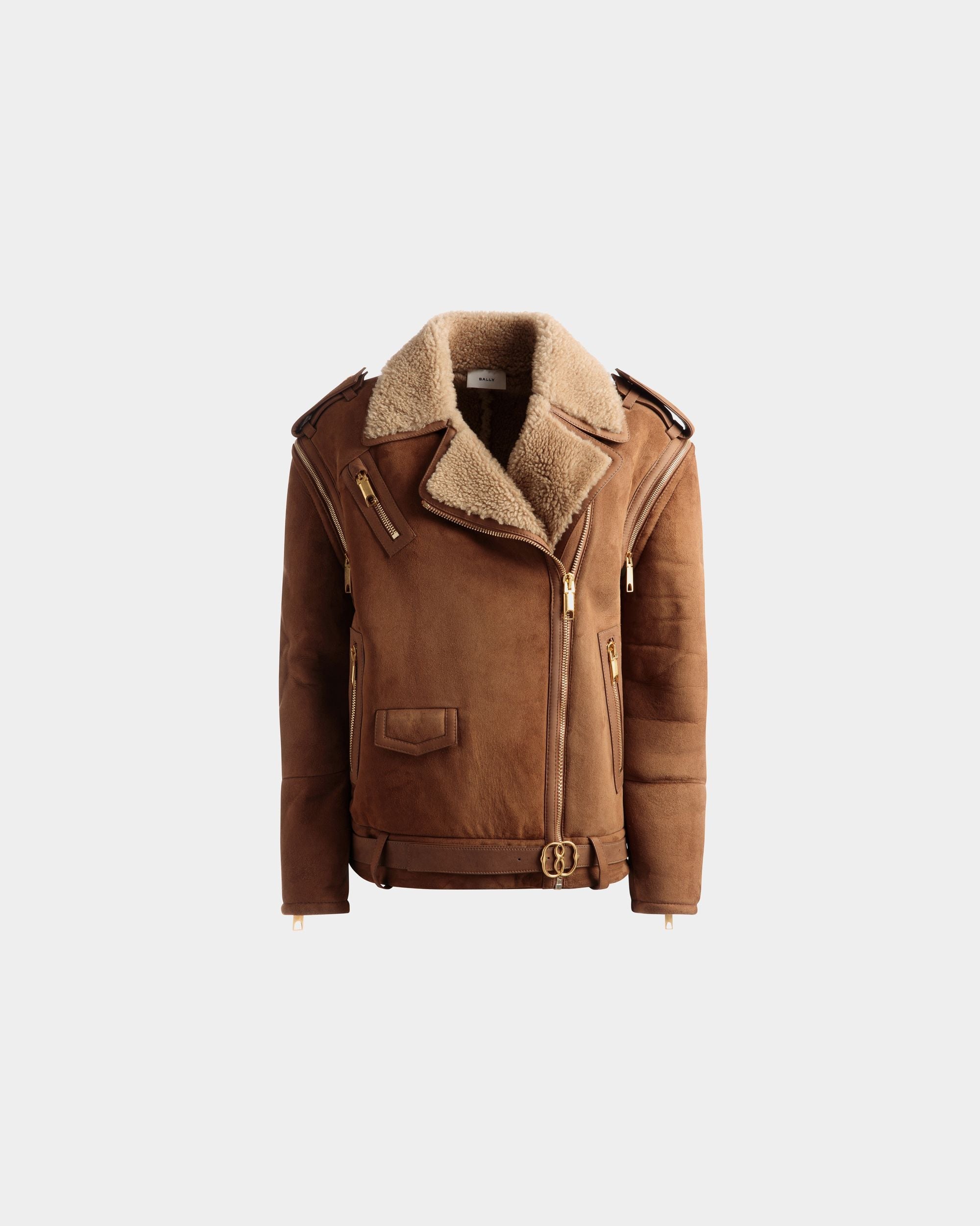 Bally Global - Double-Breasted Shearling Jacket In Brown Suede - Brown