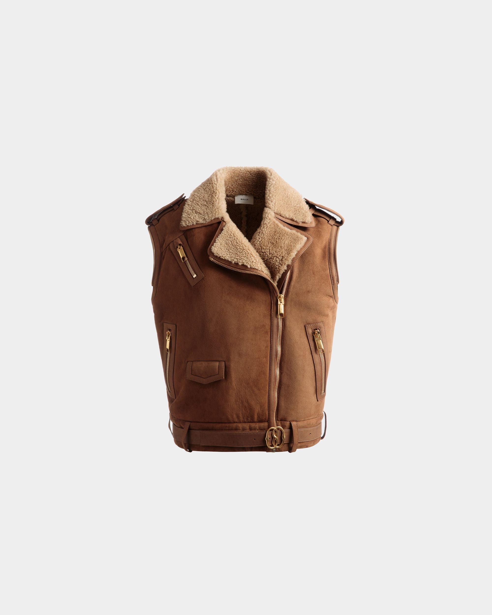Bally Global - Double-Breasted Shearling Jacket In Brown Suede - Brown