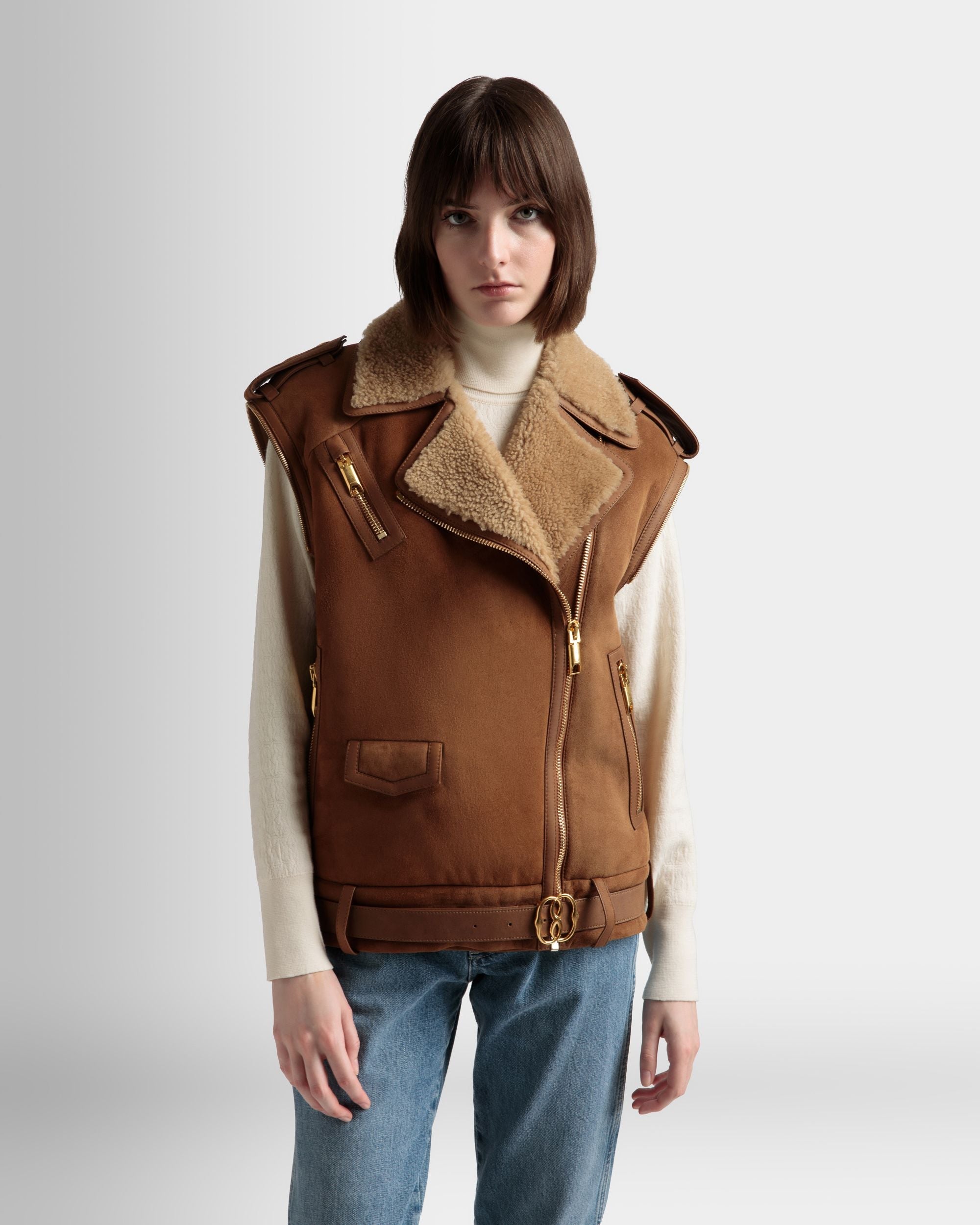 Bally Global - Double-Breasted Shearling Jacket In Brown Suede - Brown
