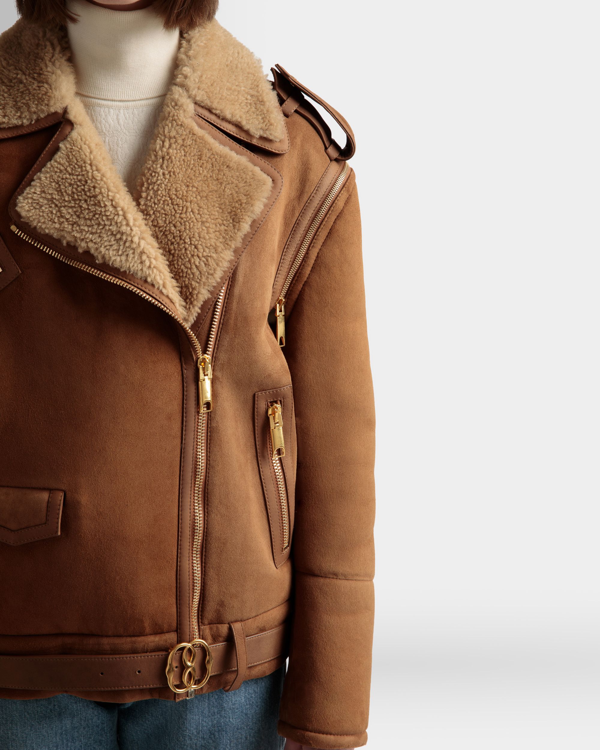 Bally Global - Double-Breasted Shearling Jacket In Brown Suede - Brown