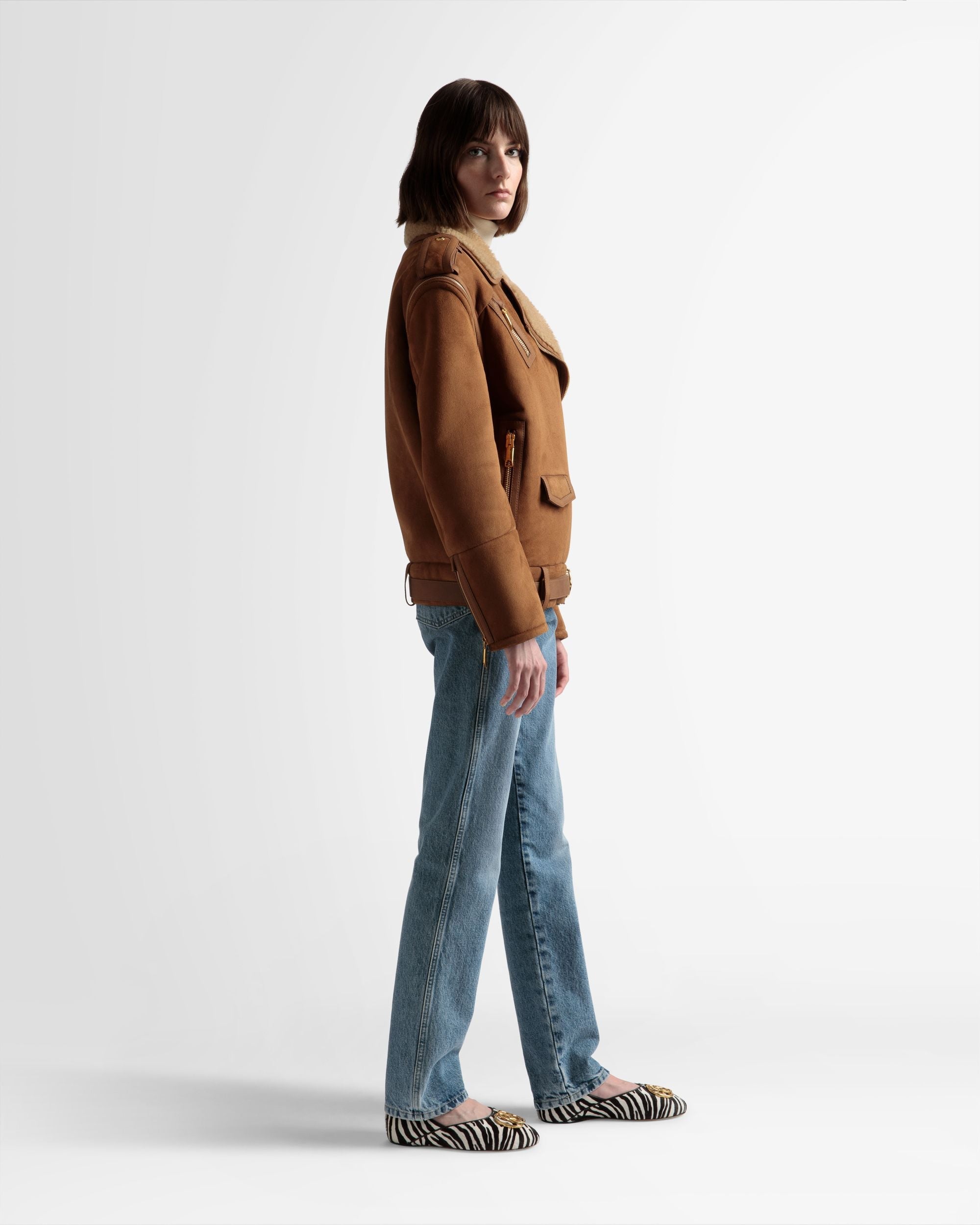Bally Global - Double-Breasted Shearling Jacket In Brown Suede - Brown