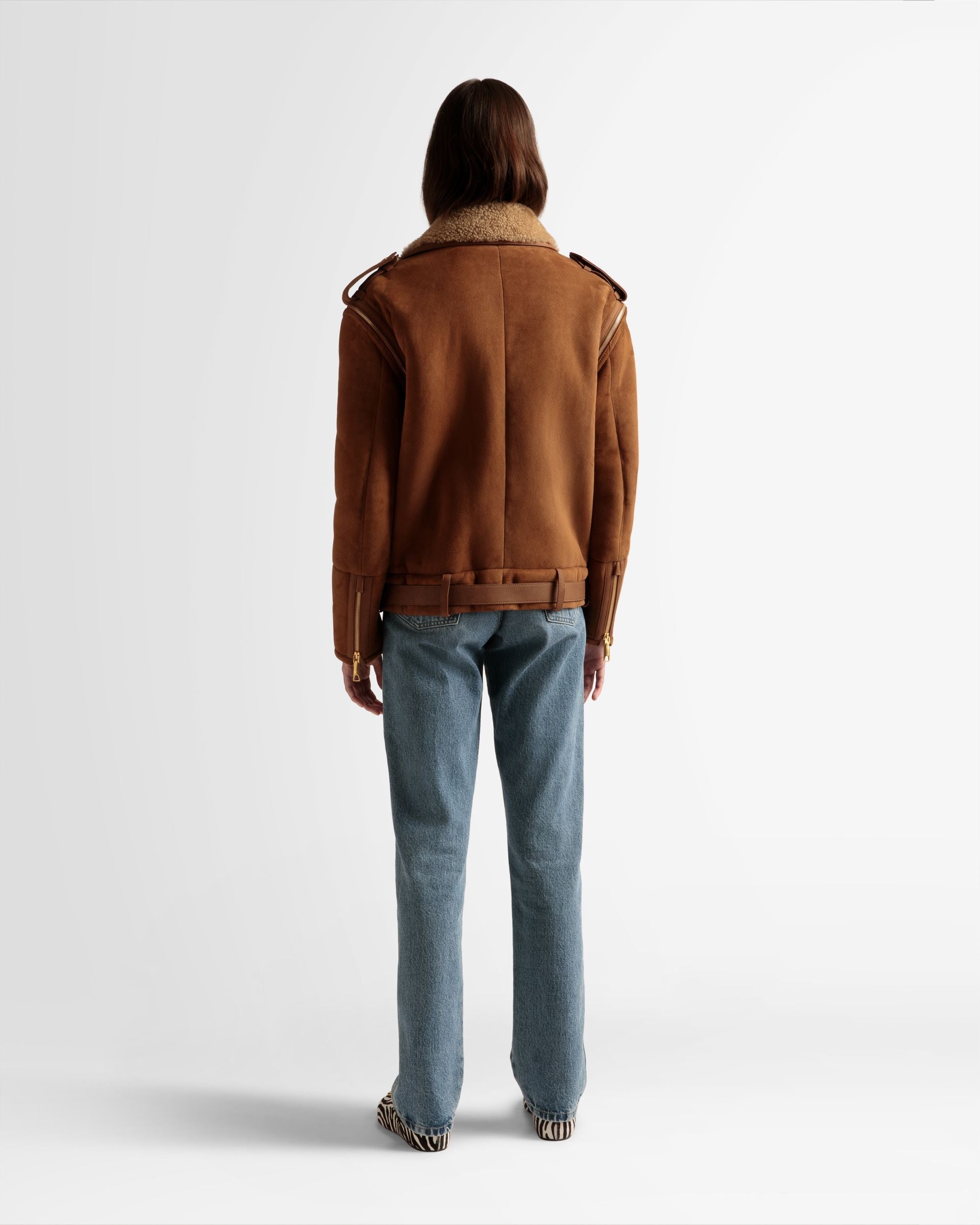 Bally Global - Double-Breasted Shearling Jacket In Brown Suede - Brown