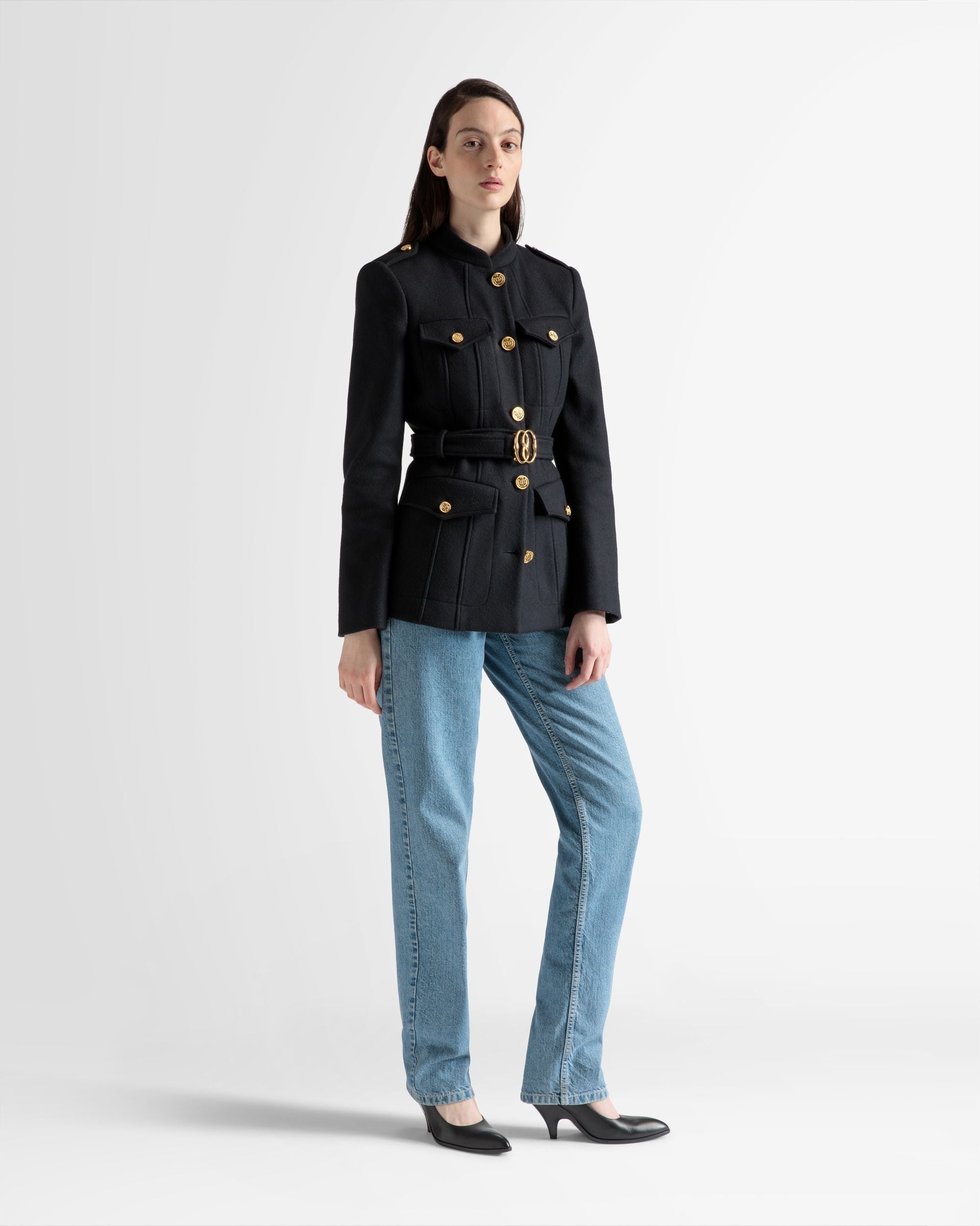 Bally Global - Veste avec ceinture En laine bleu marine - Bleu