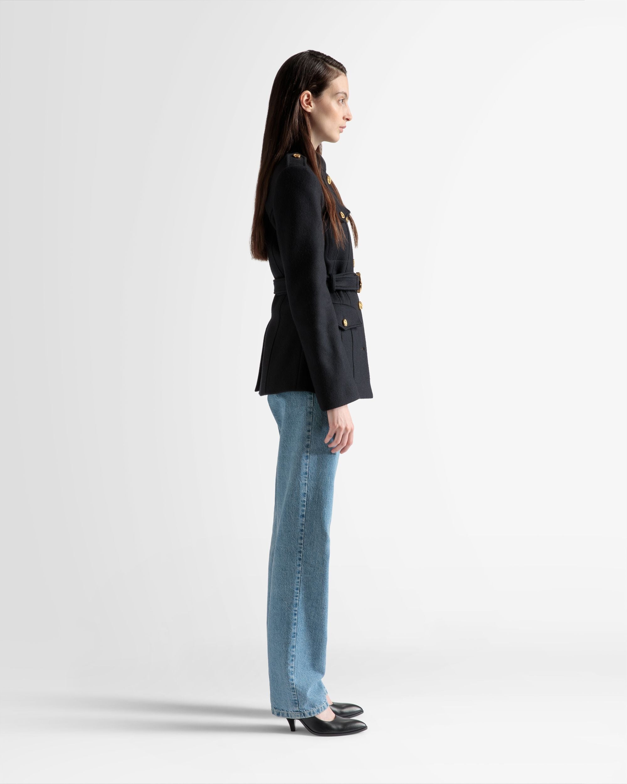 Bally Global - Veste avec ceinture En laine bleu marine - Bleu