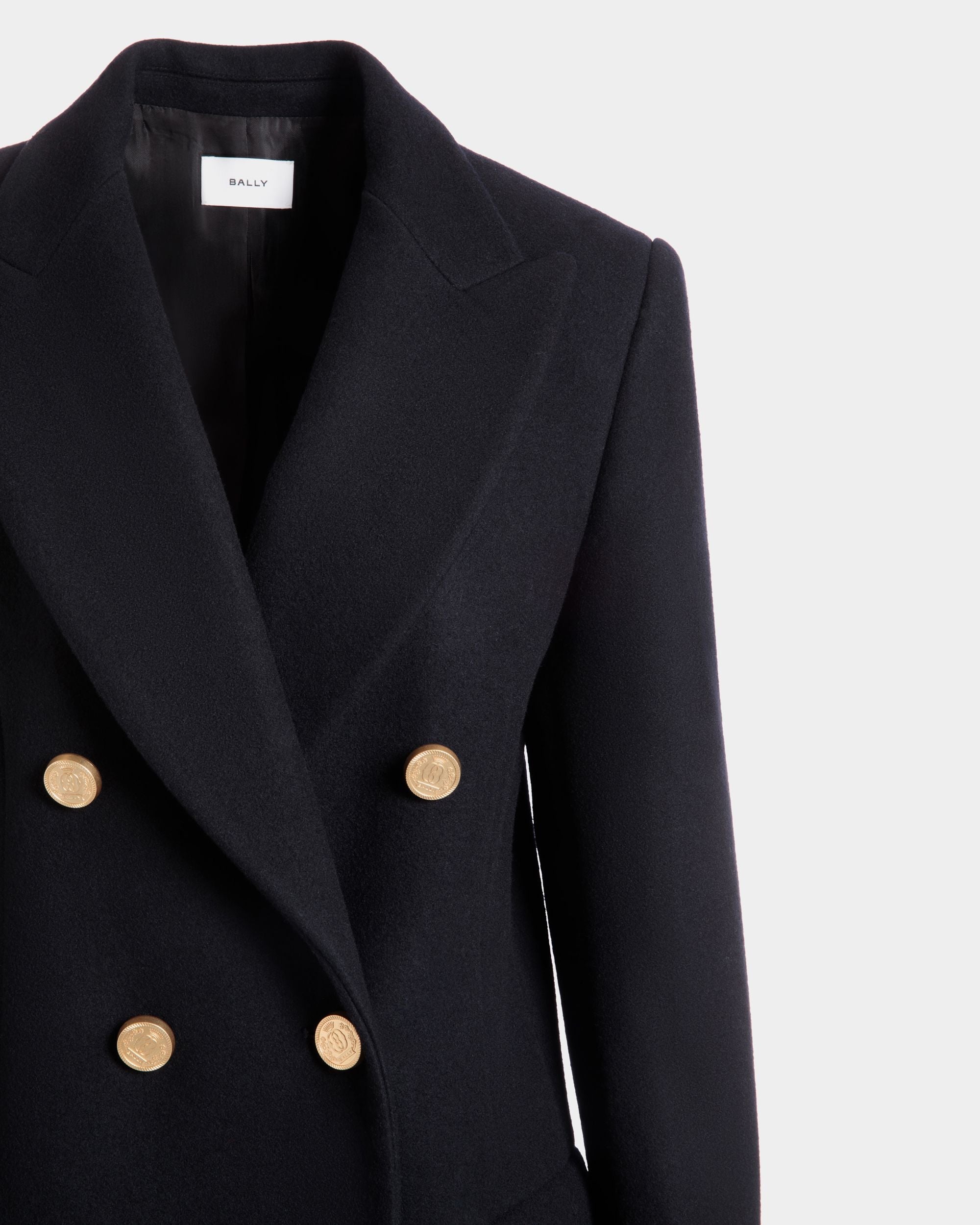 Bally Global - Pardessus Croisé En Laine Navy Blue - Bleu