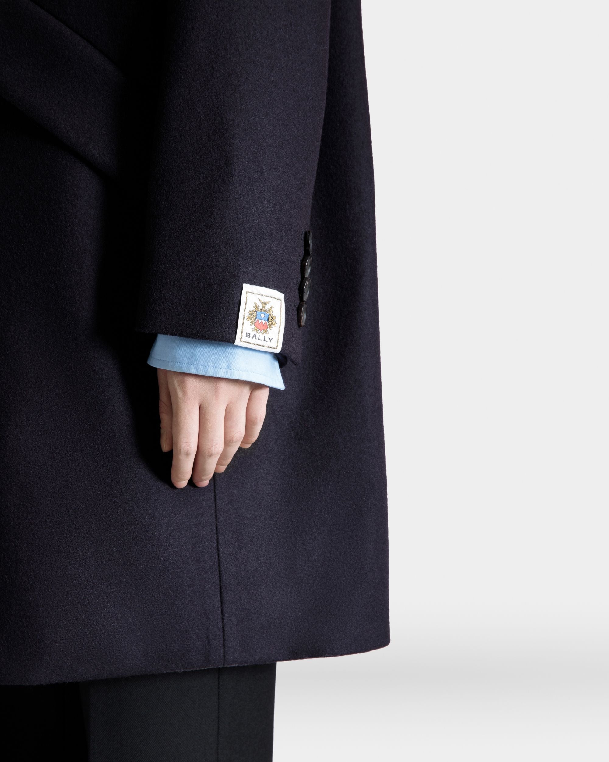 Bally Global - Manteau Midi Droit En Laine Mélangée Navy Blue - Bleu