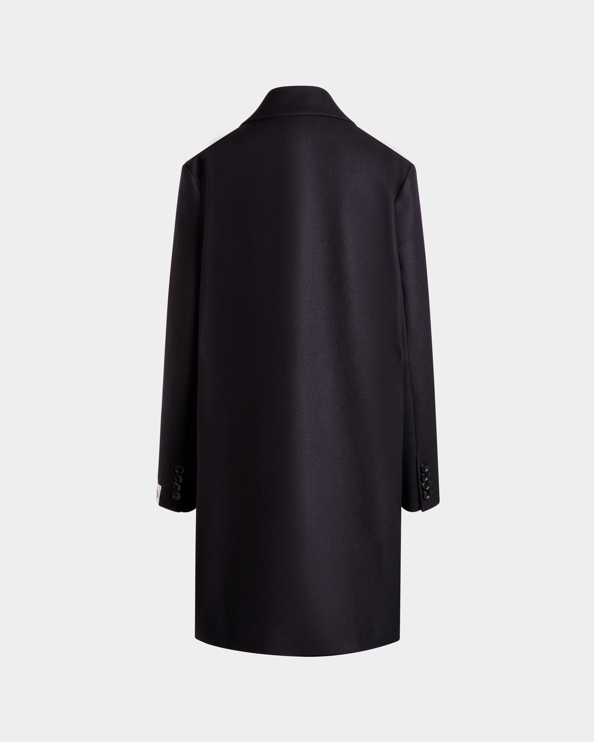 Bally Global - Manteau Midi Droit En Laine Mélangée Navy Blue - Bleu