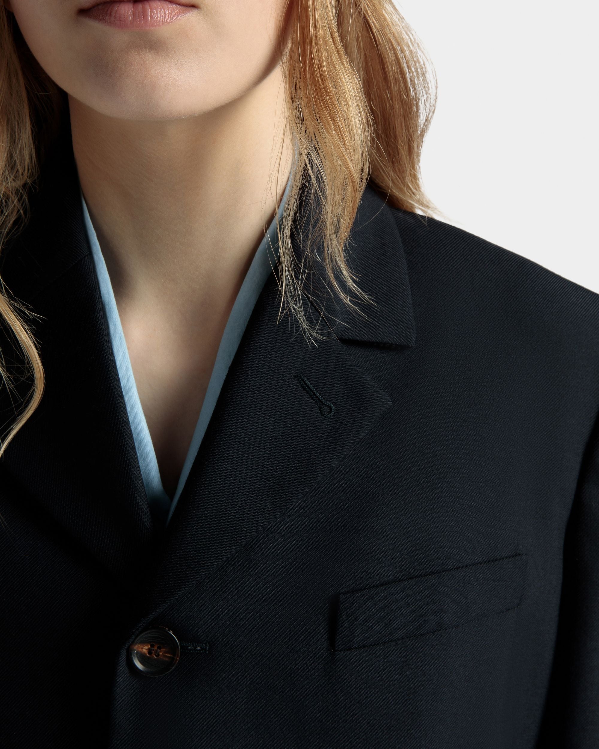 Bally Global - Single-breasted Jacket in Navy Blue Wool Blend - Blue