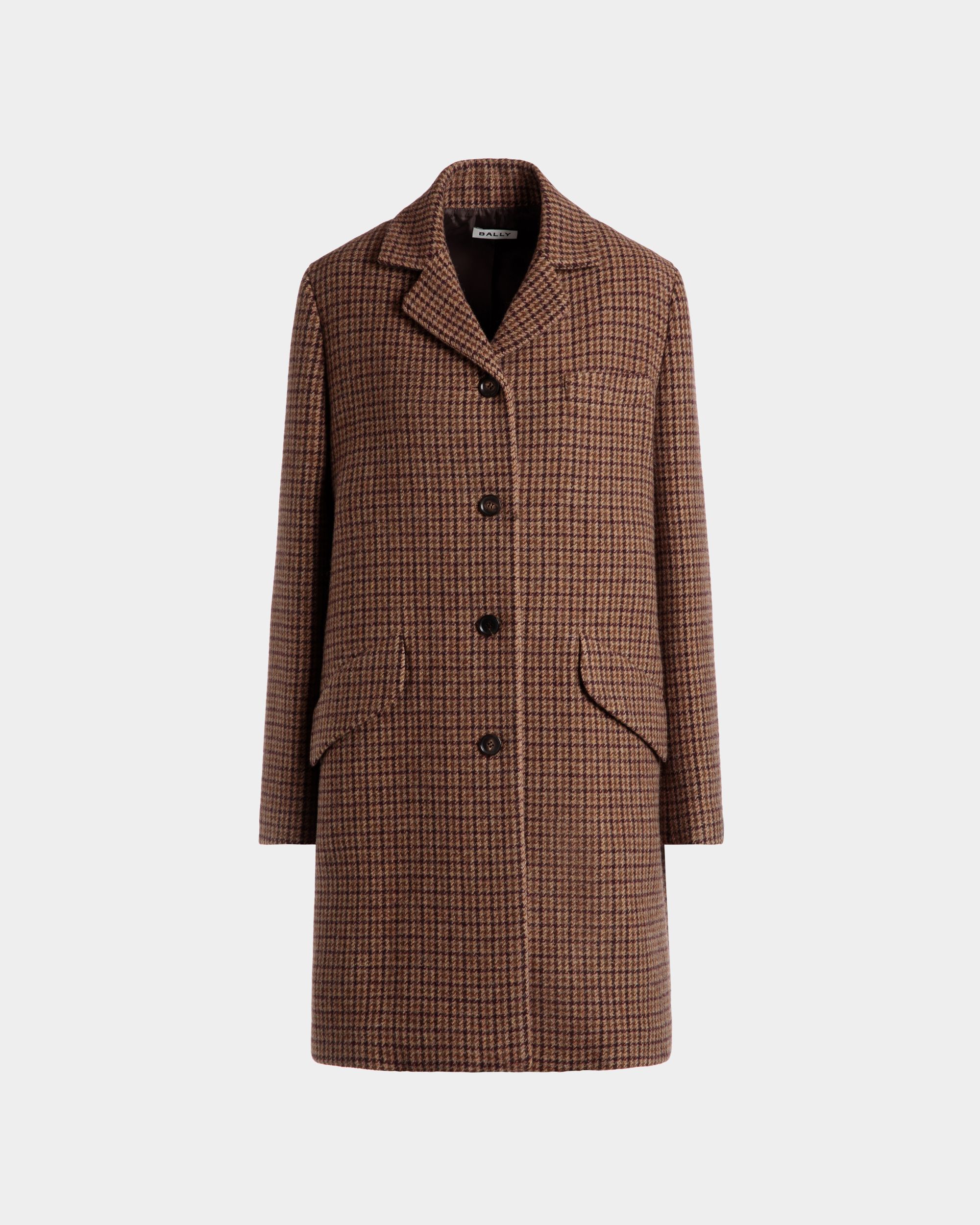 Bally Global - Midi Coat In Multibrown Check Wool - Brown