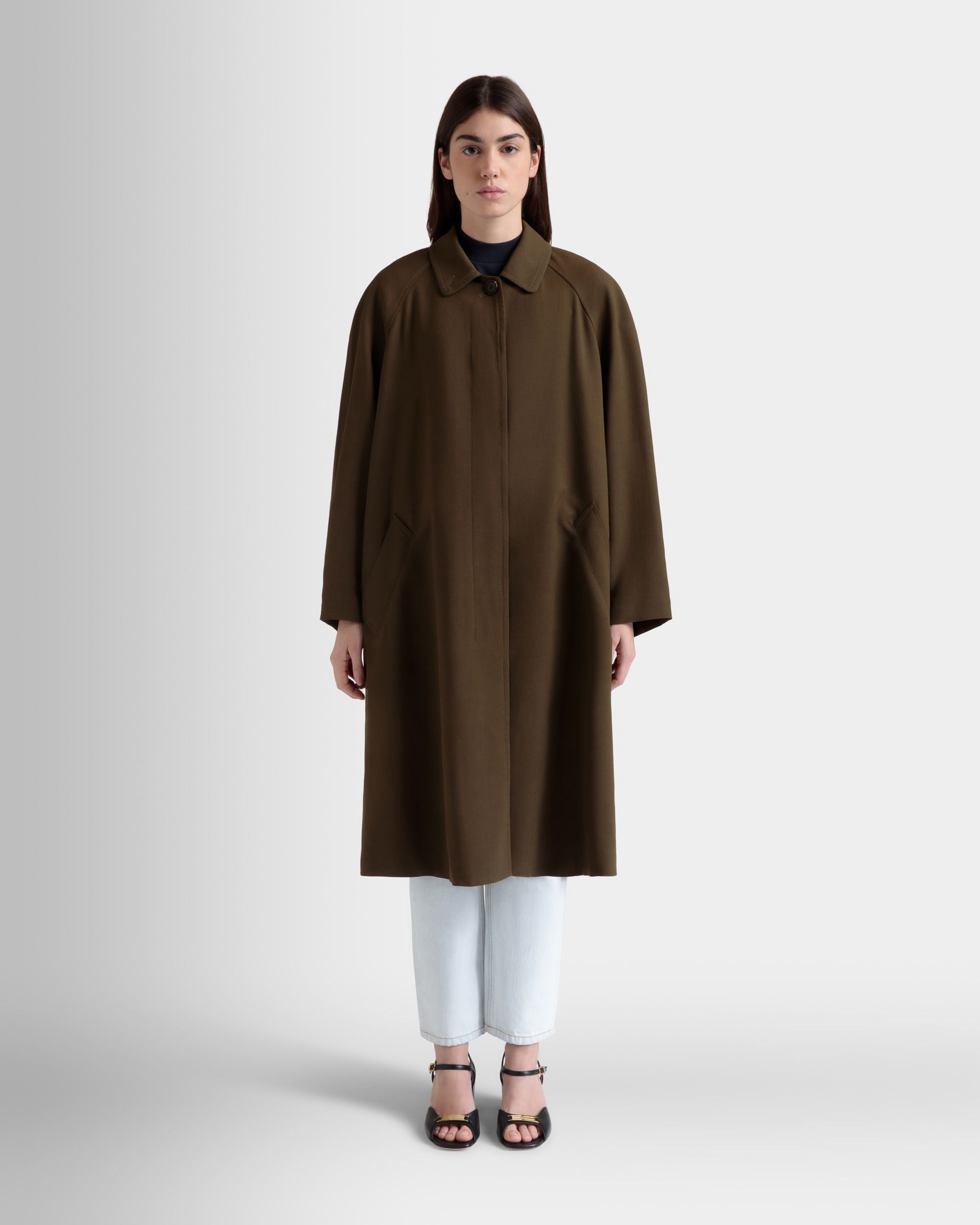 Bally Global - Abrigo De Gabardina Fluida Military Green - Verde