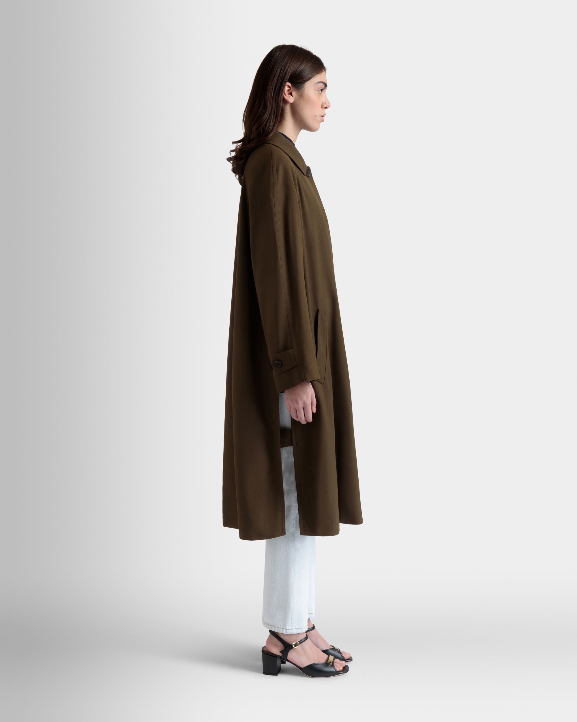 Bally Global - Abrigo De Gabardina Fluida Military Green - Verde