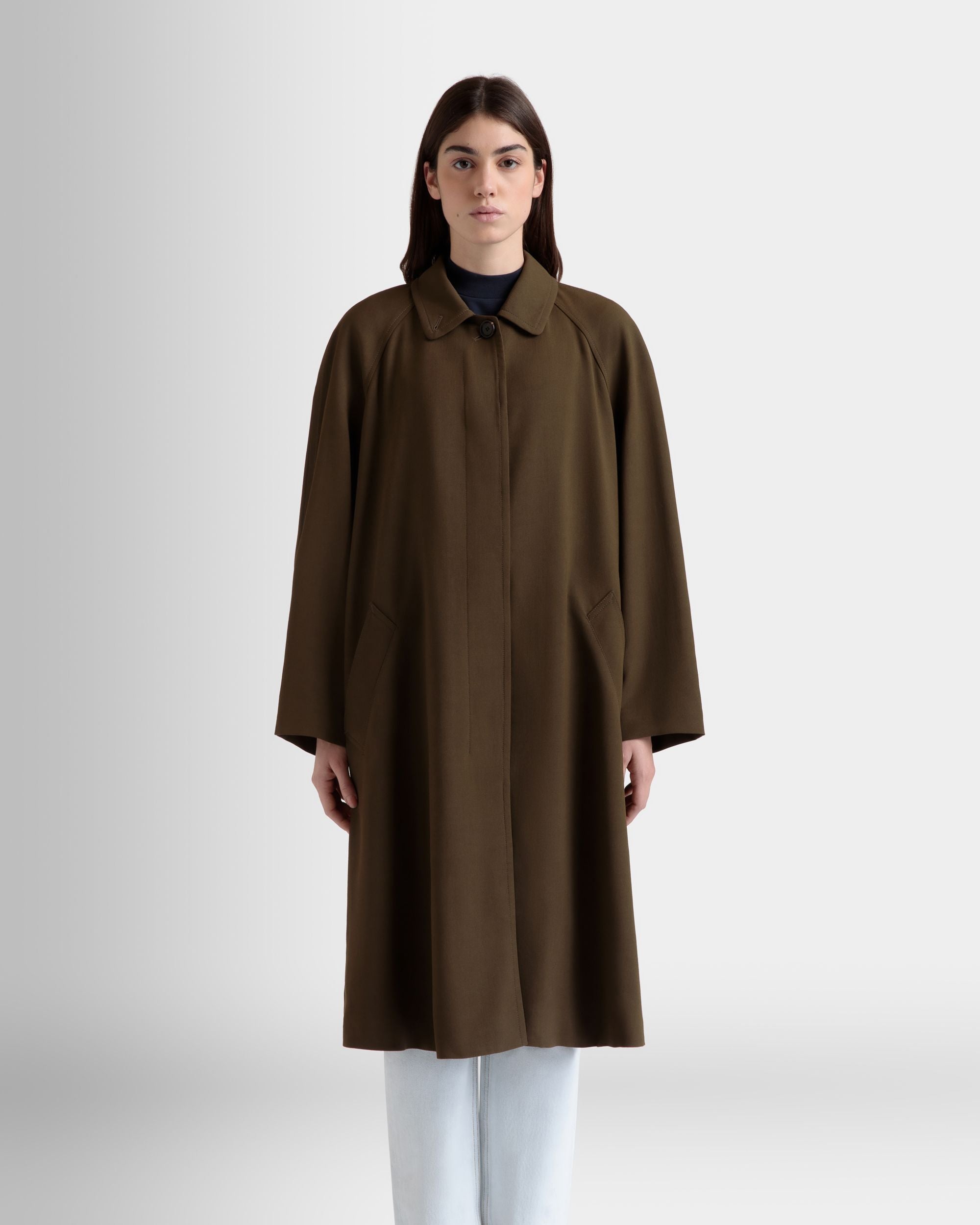 Bally Global - Abrigo De Gabardina Fluida Military Green - Verde