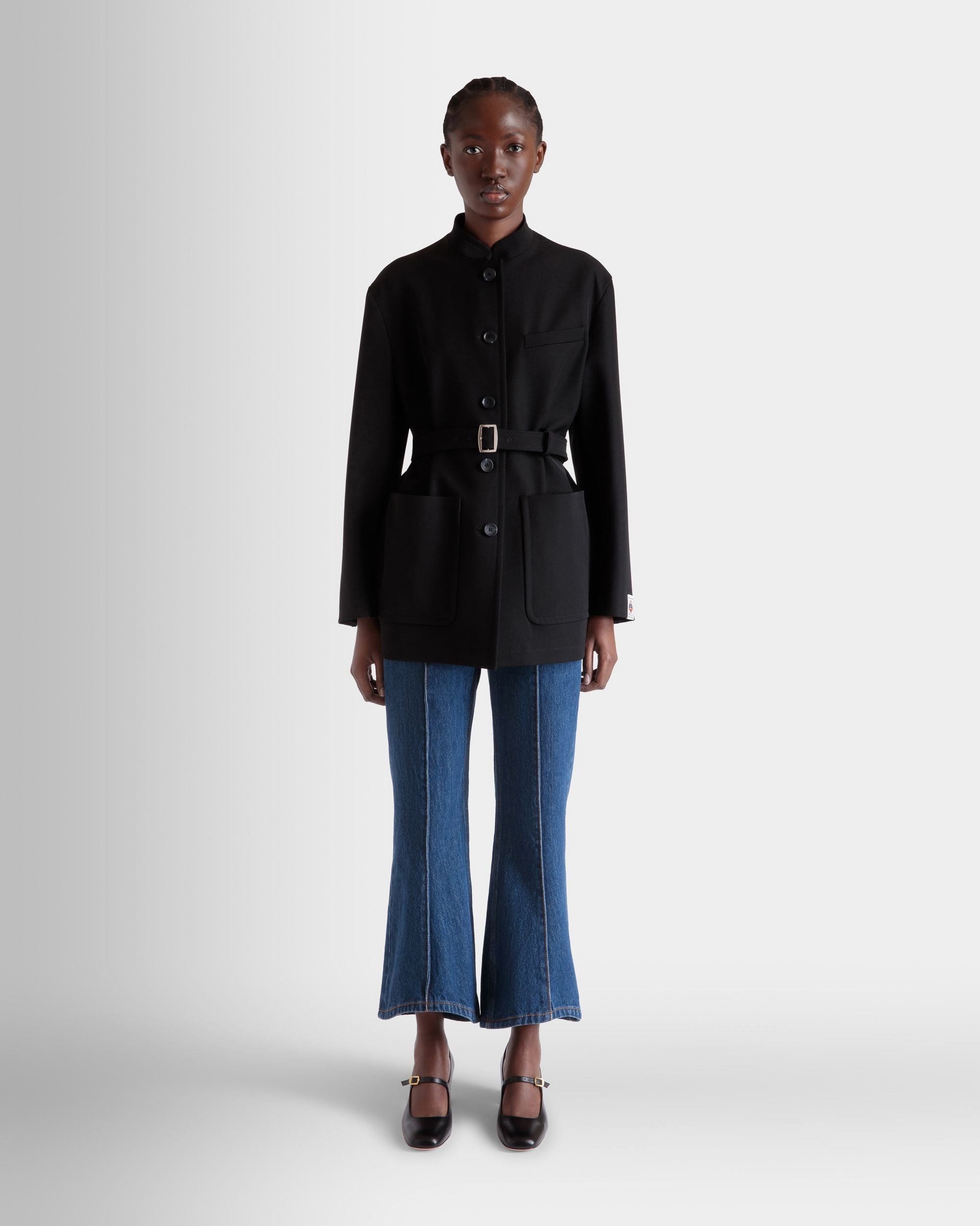 Bally Global - Belted Jacket in Black Nylon Gabardine - Black