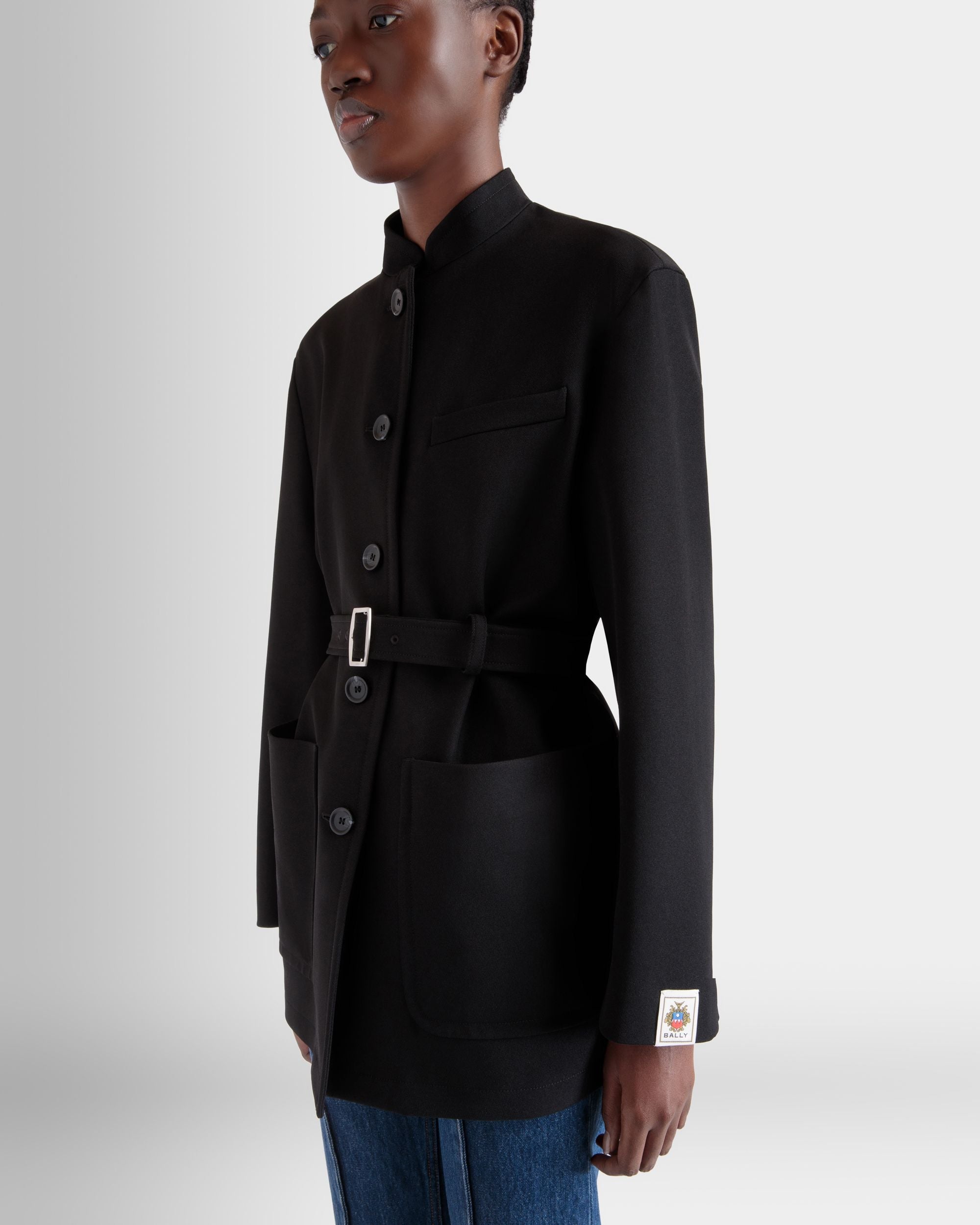 Bally Global - Belted Jacket in Black Nylon Gabardine - Black