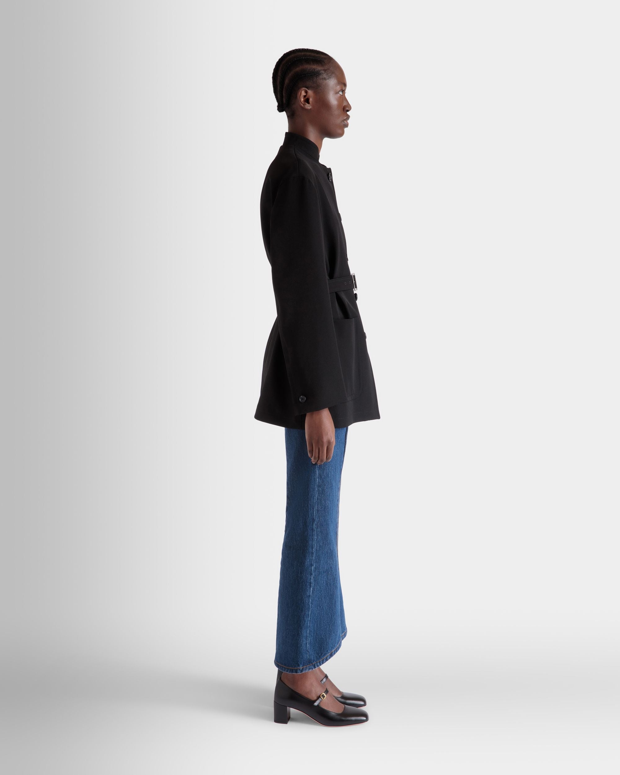Bally Global - Belted Jacket in Black Nylon Gabardine - Black