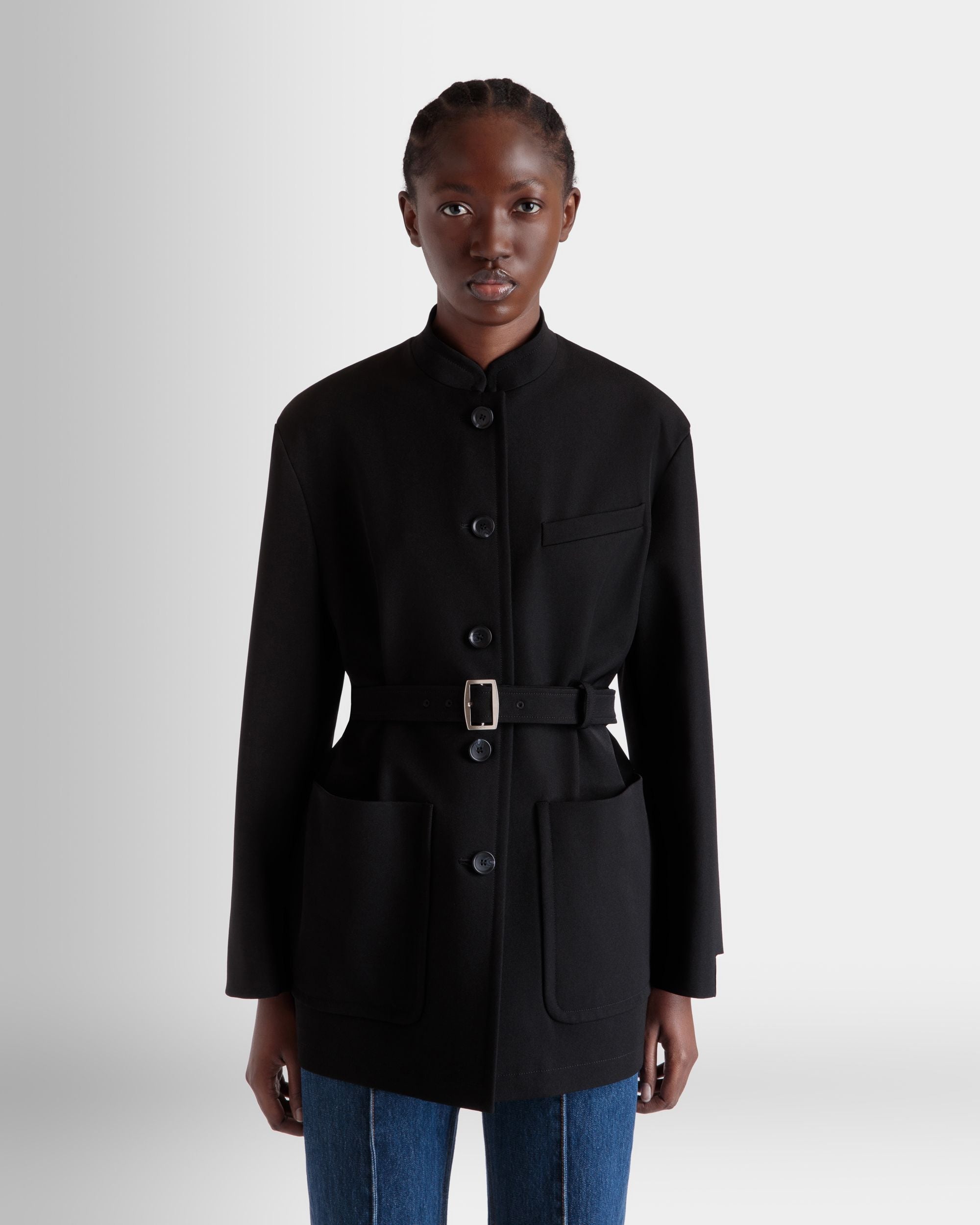 Bally Global - Belted Jacket in Black Nylon Gabardine - Black