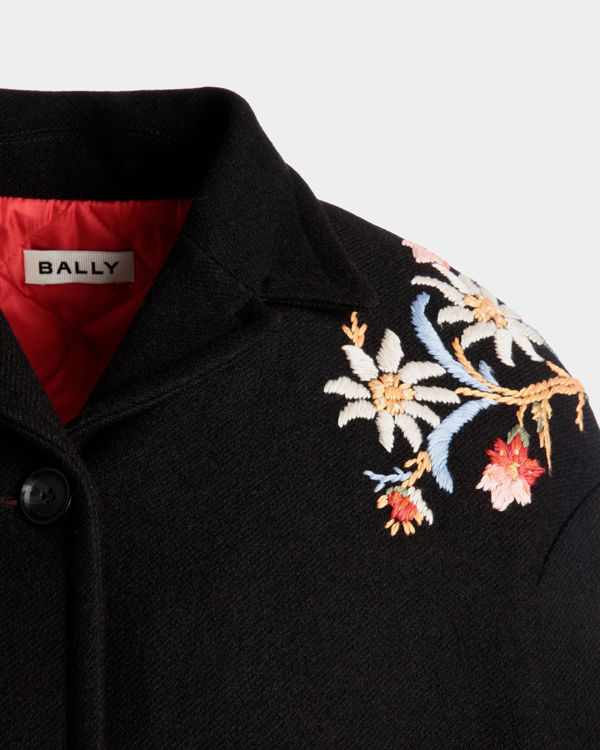 Bally Global - Veste De La Capsule D’hiver En Laine Noire Mélangée Ornée De Fleurs Des Alpes - Noir
