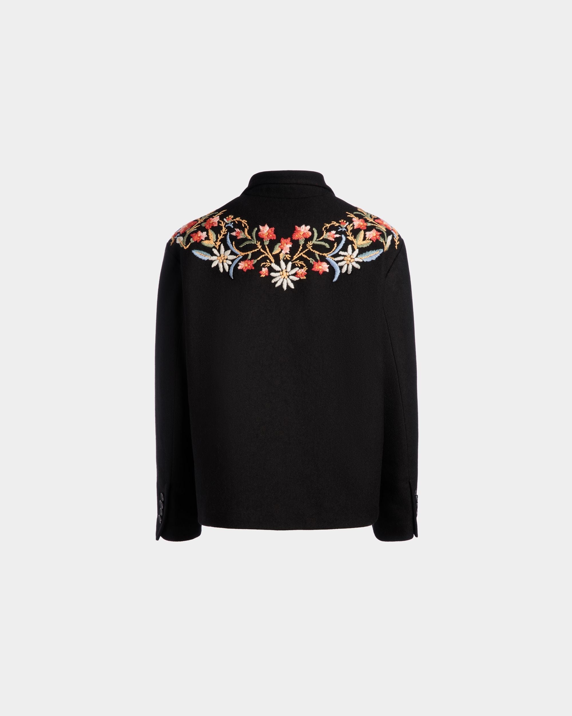 Bally Global - Veste De La Capsule D’hiver En Laine Noire Mélangée Ornée De Fleurs Des Alpes - Noir