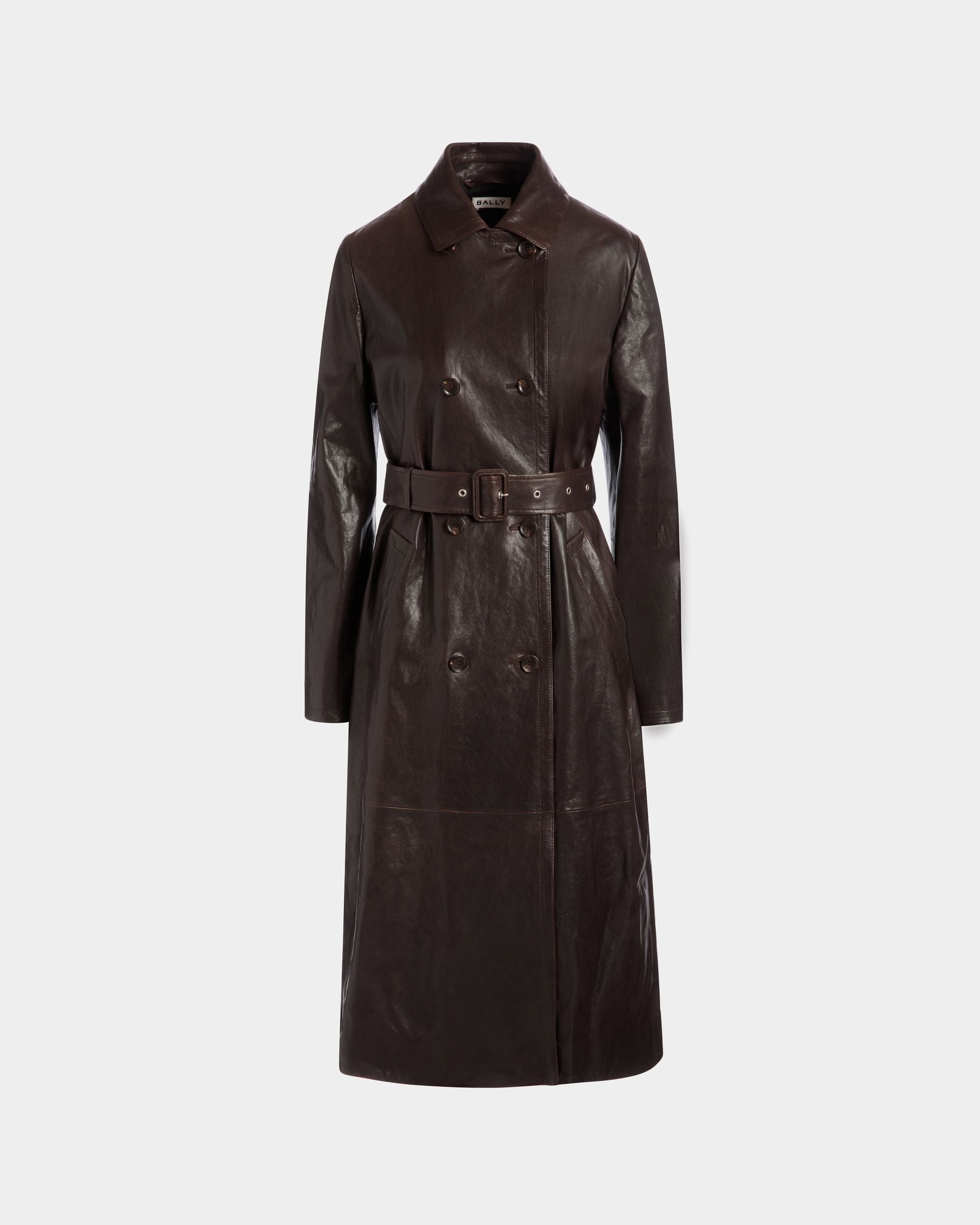 Bally Global - Belted Coat in Ebano Leather - Brown