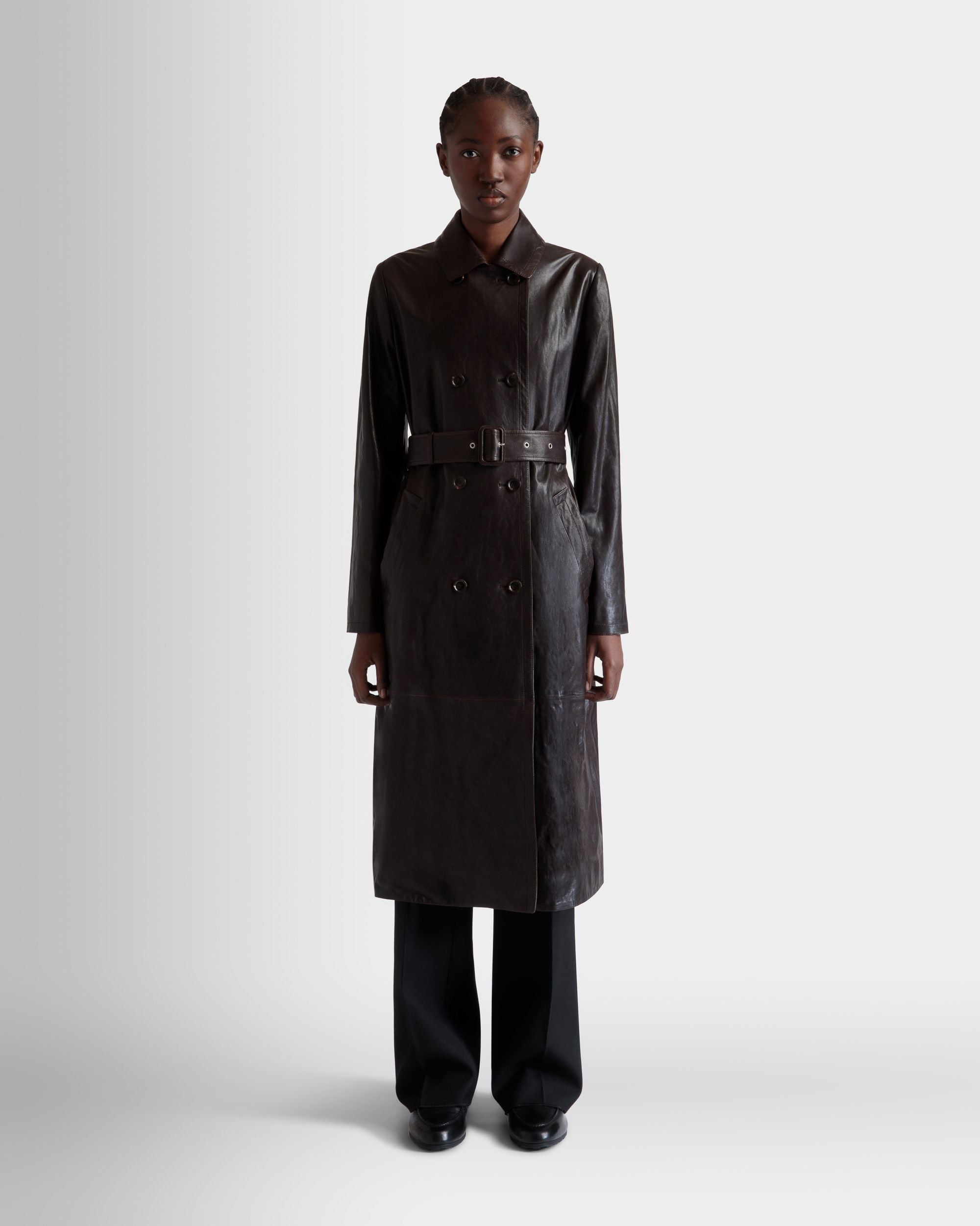 Bally Global - Belted Coat in Ebano Leather - Brown