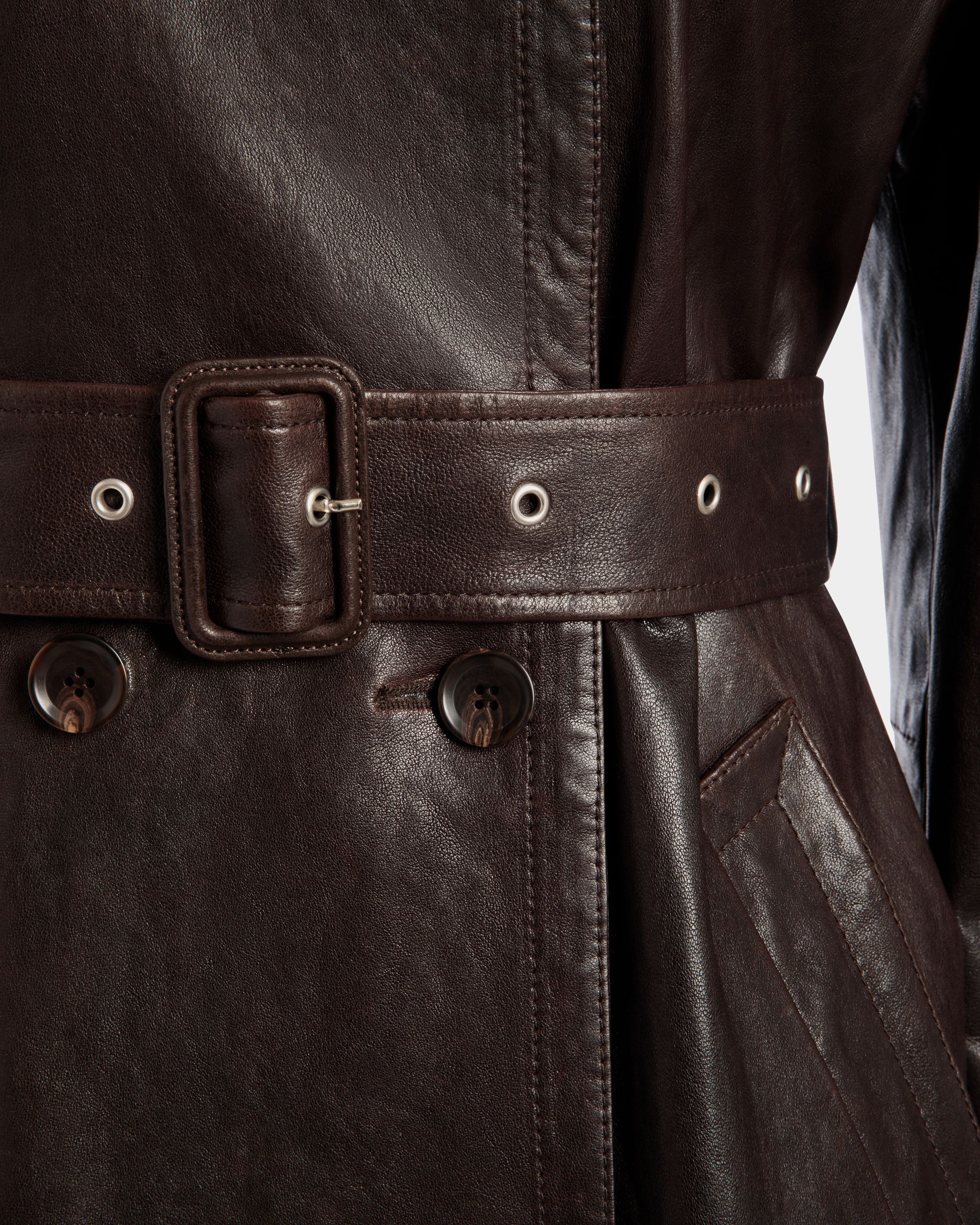 Bally Global - Belted Coat in Ebano Leather - Brown
