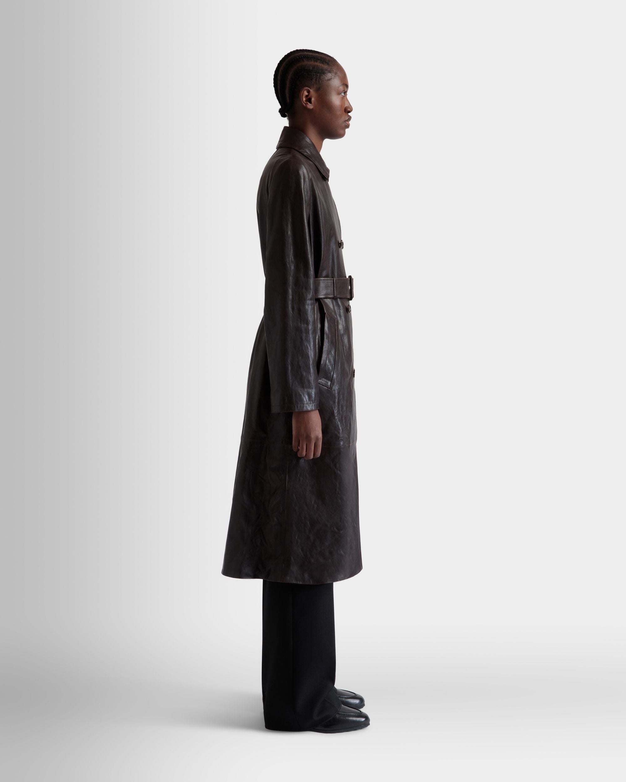 Bally Global - Belted Coat in Ebano Leather - Brown