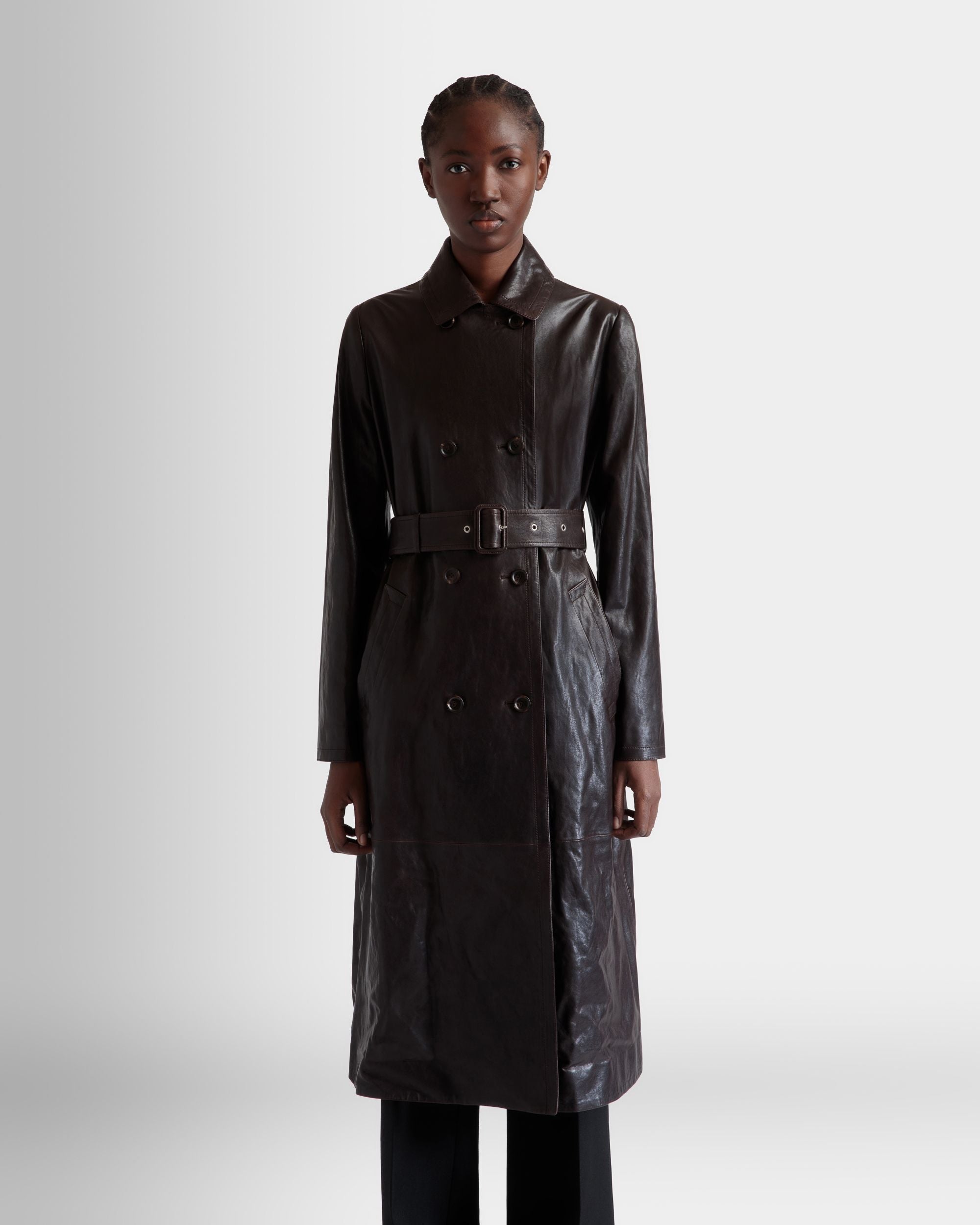 Bally Global - Belted Coat in Ebano Leather - Brown