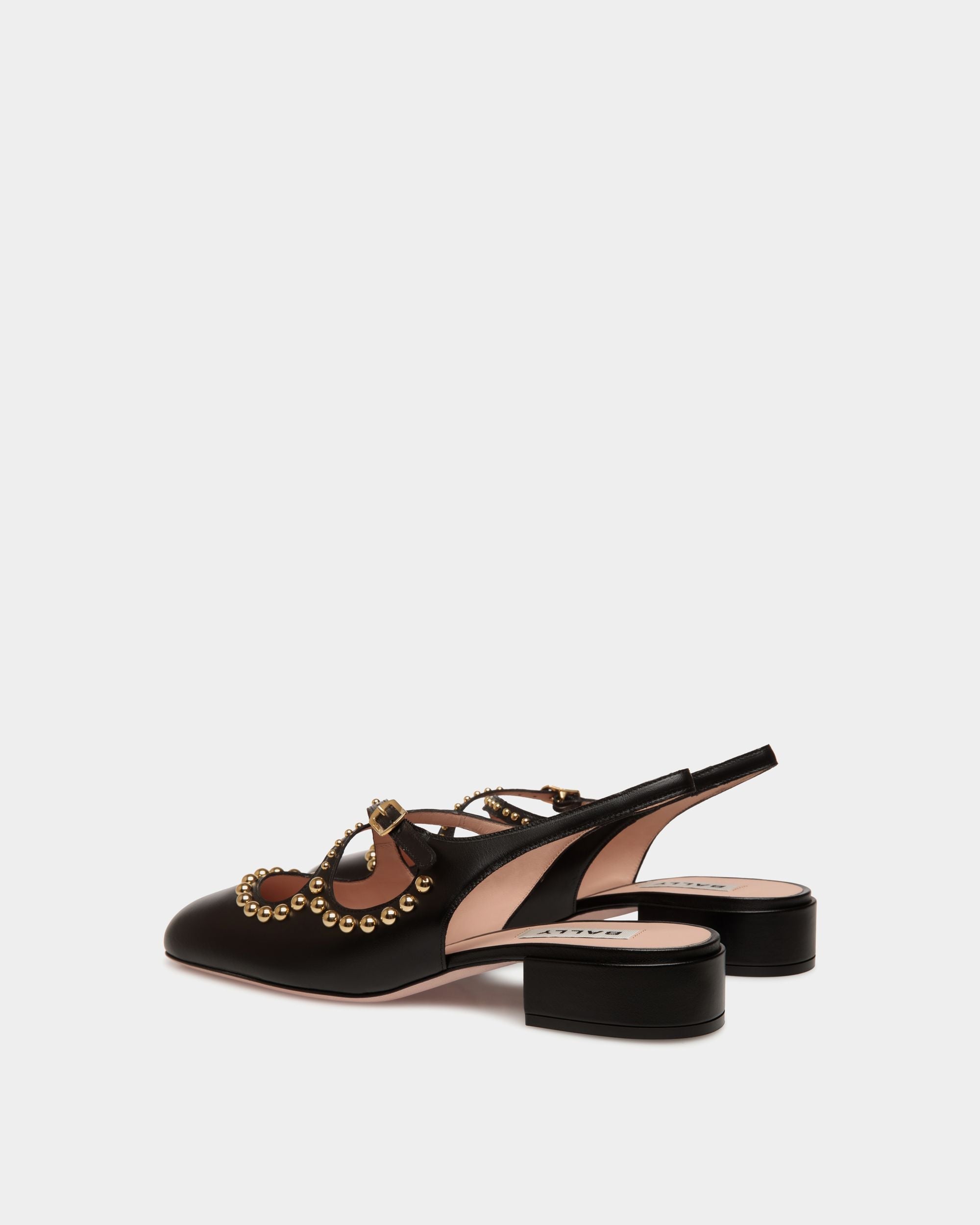 Bally Global - Ballyrina Slingback Pump in Black Leather with Studs - Black