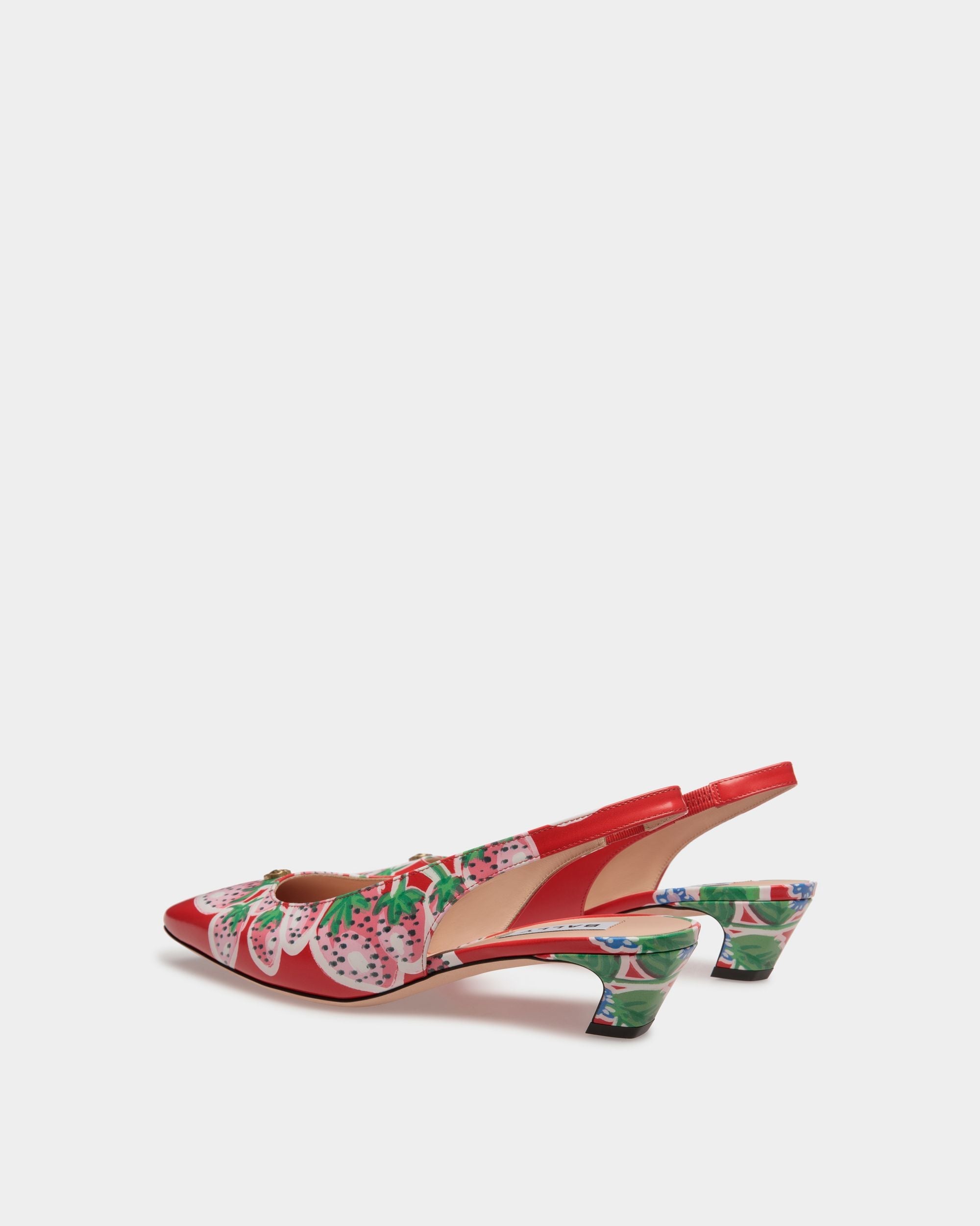 Bally Global - Sylt Slingback Pump in Strawberry Print Brushed Leather - Red
