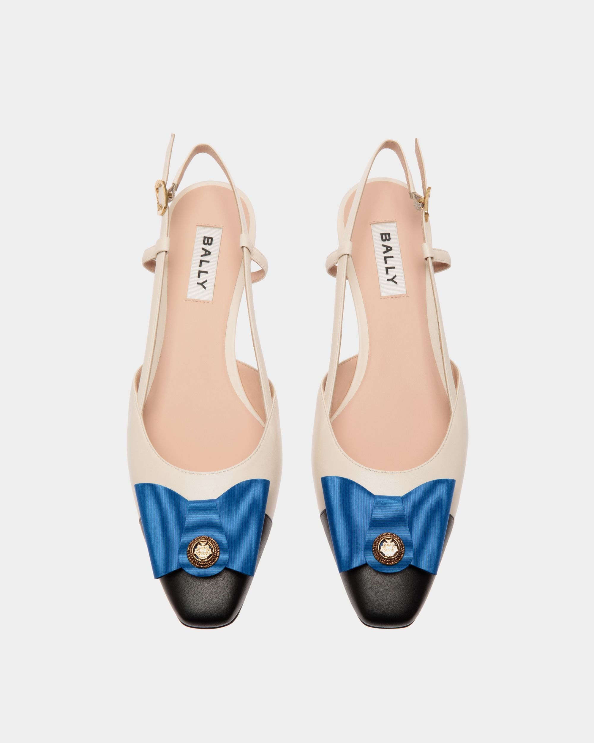 Bally Global - Escarpin Slingback B-Bow En Cuir Noir Et Blanc - Blanc