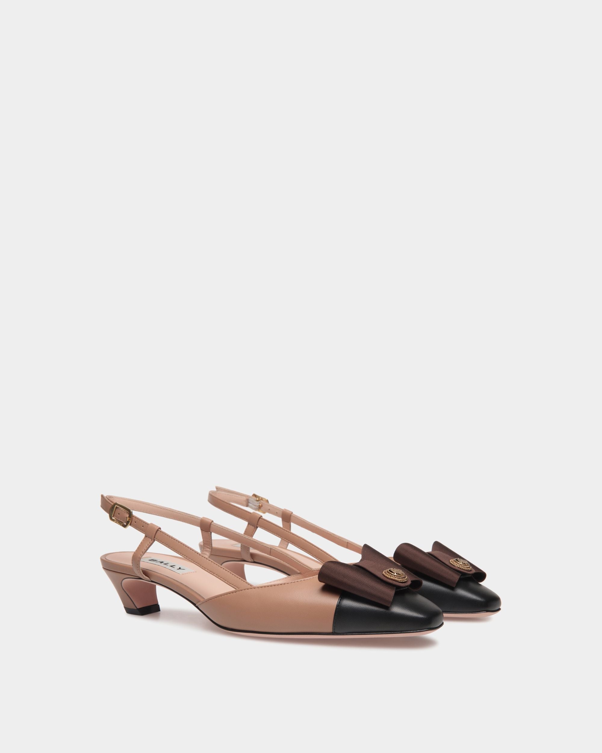 Bally Global - Escarpin Slingback B-Bow En Cuir Praline Beige - Beige