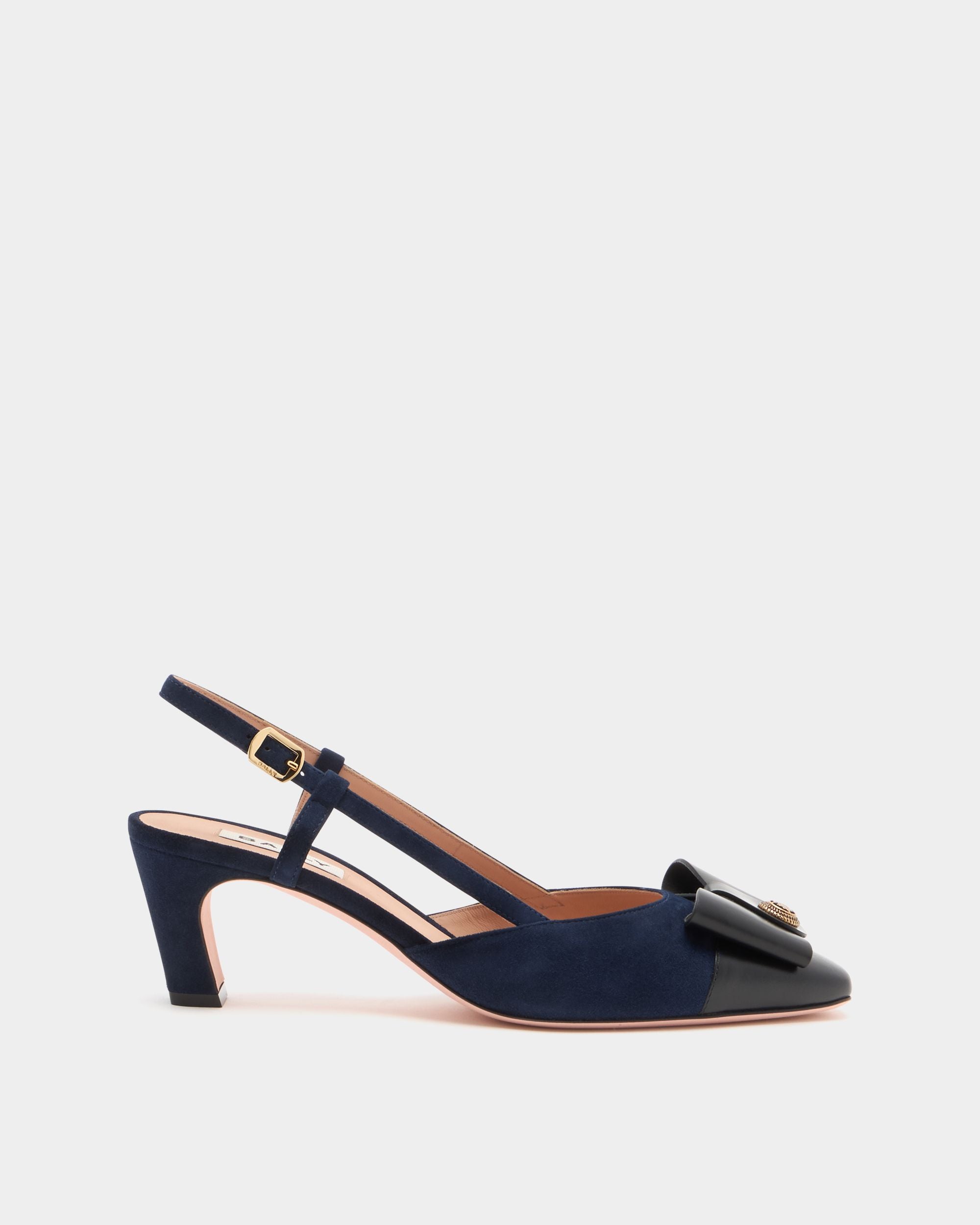 Bally Global - Escarpin Slingback B-Bow En Daim Navy Blue - Bleu
