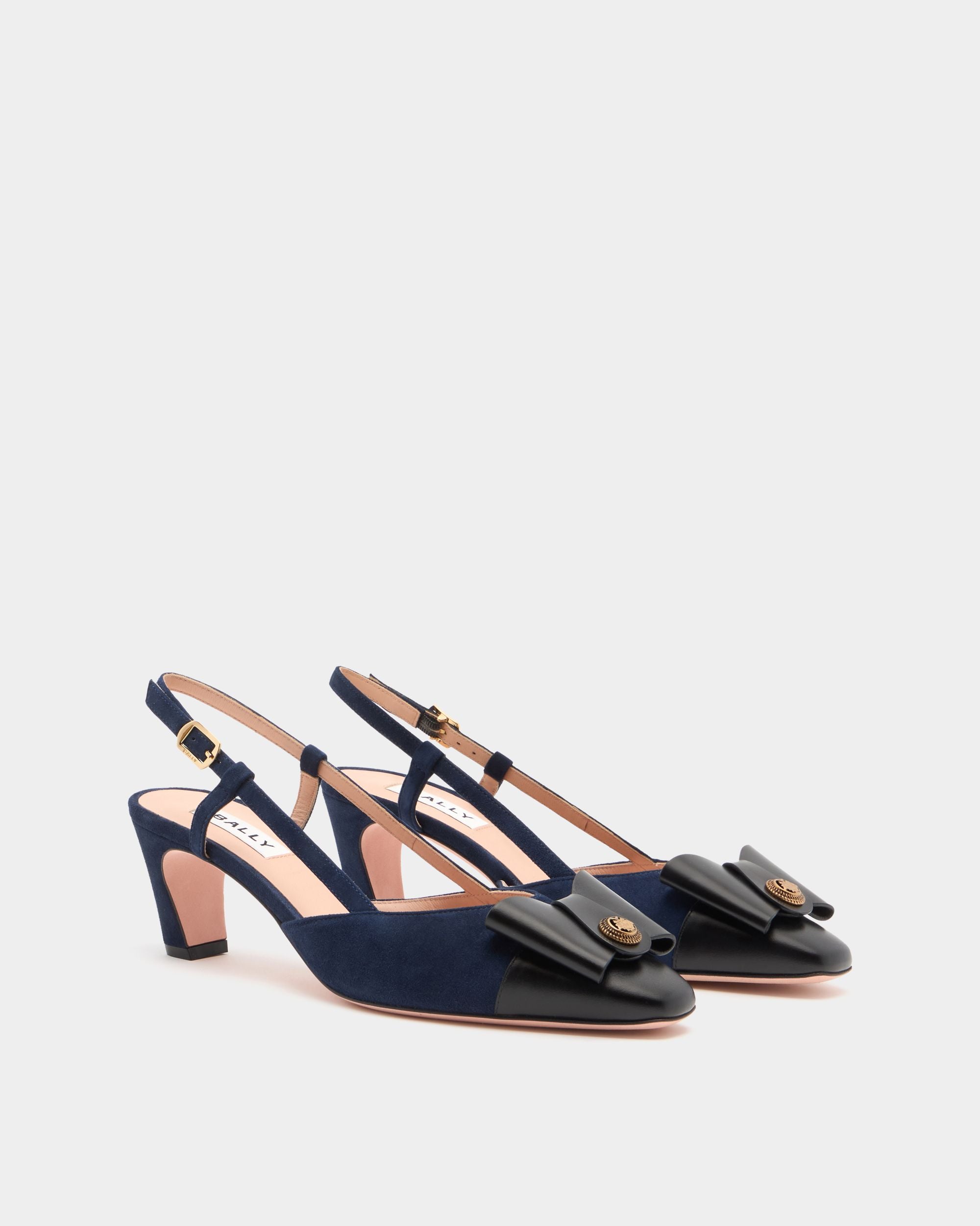 Bally Global - Escarpin Slingback B-Bow En Daim Navy Blue - Bleu