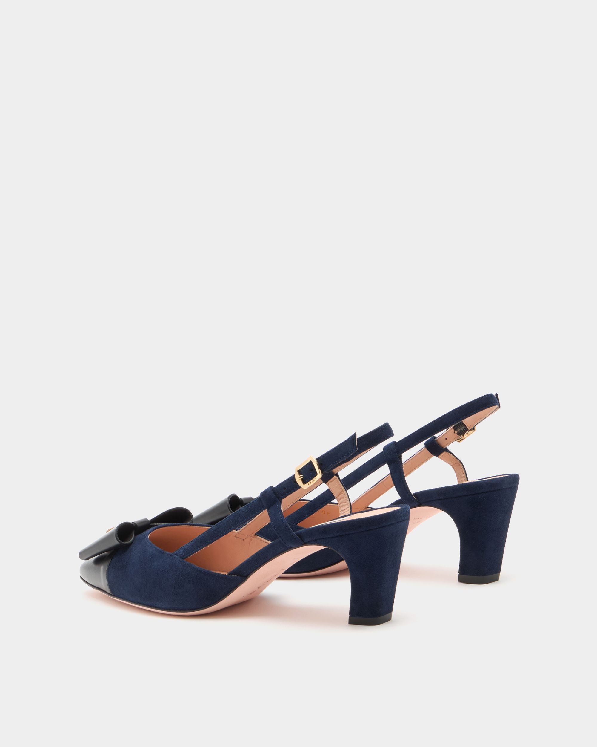 Bally Global - Escarpin Slingback B-Bow En Daim Navy Blue - Bleu